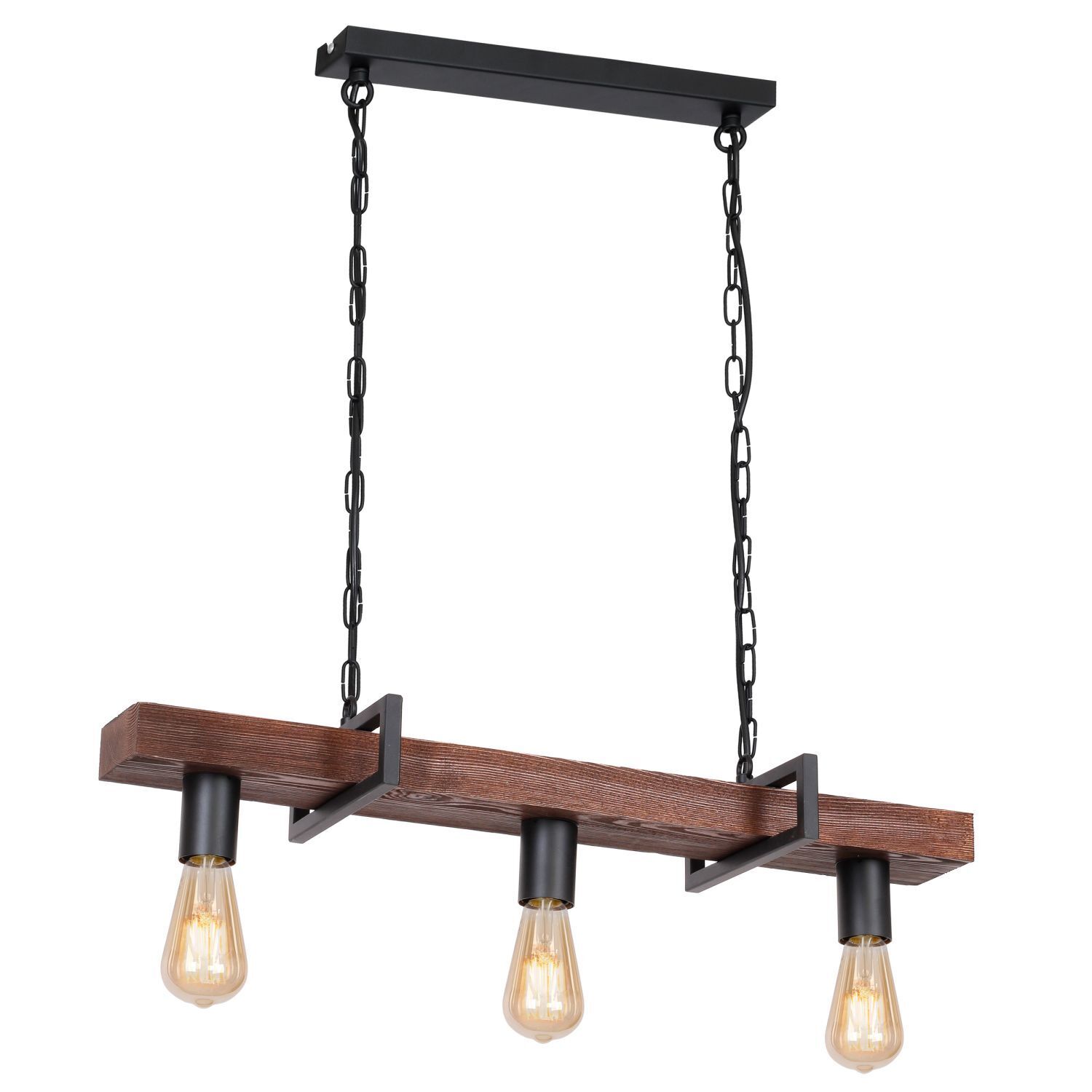 Lampe à suspendre bois métal 3 flammes oblongues E27