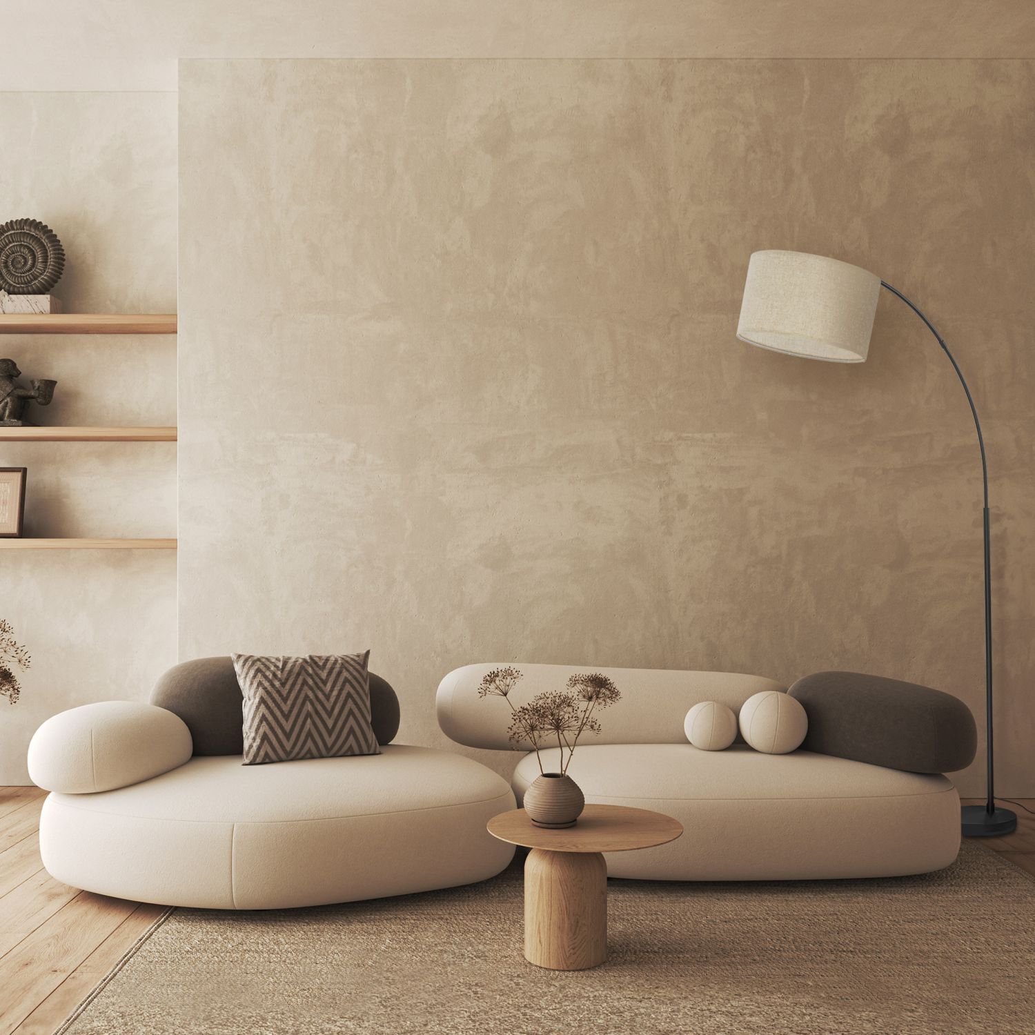 Luminaire en arc 200 cm réglable Tissu Métal Noir Beige E27 Lampe, Dekoration für Zuhause, Pflanze, Couch, Mobiliar