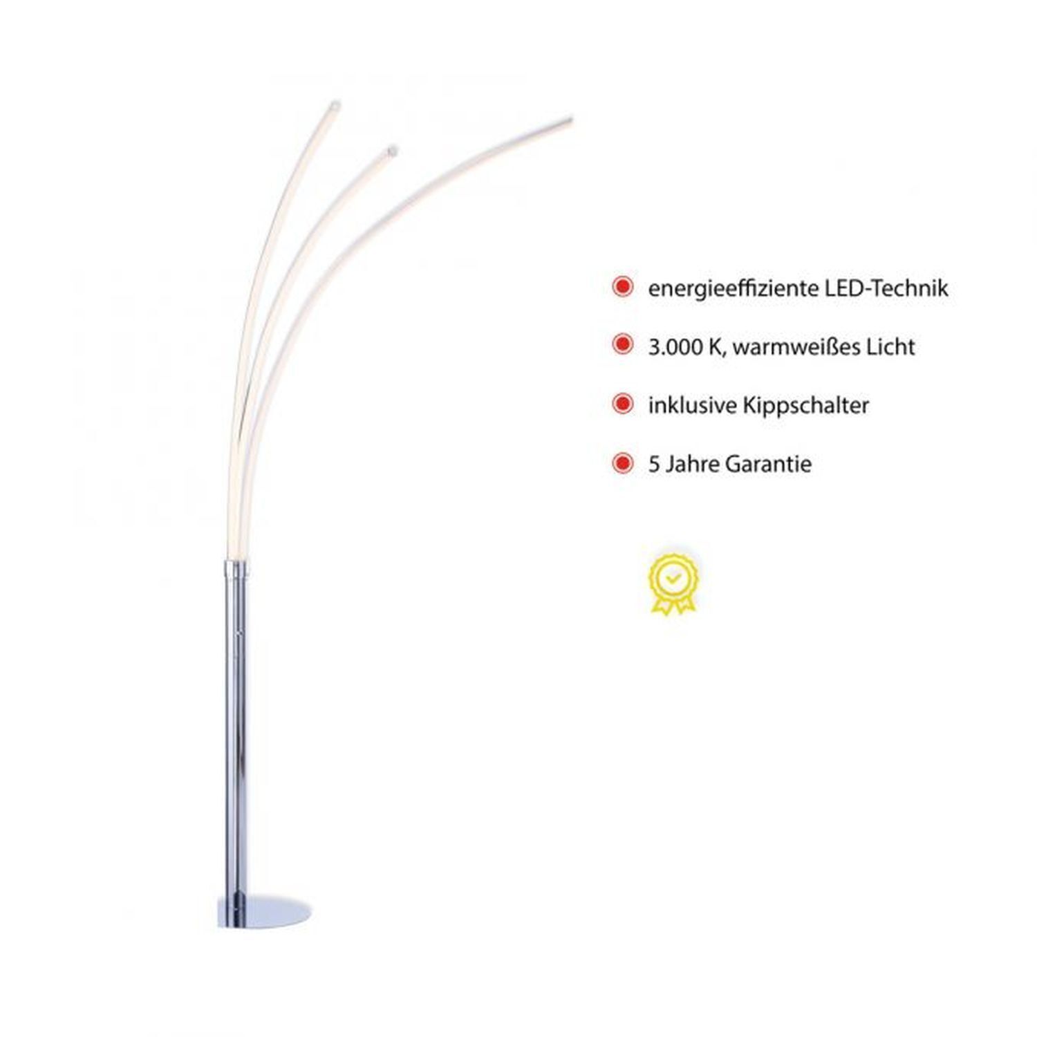 LED Bogenleuchte in Chrom Metall 6 W 733 lm 215 cm XXL Lampe