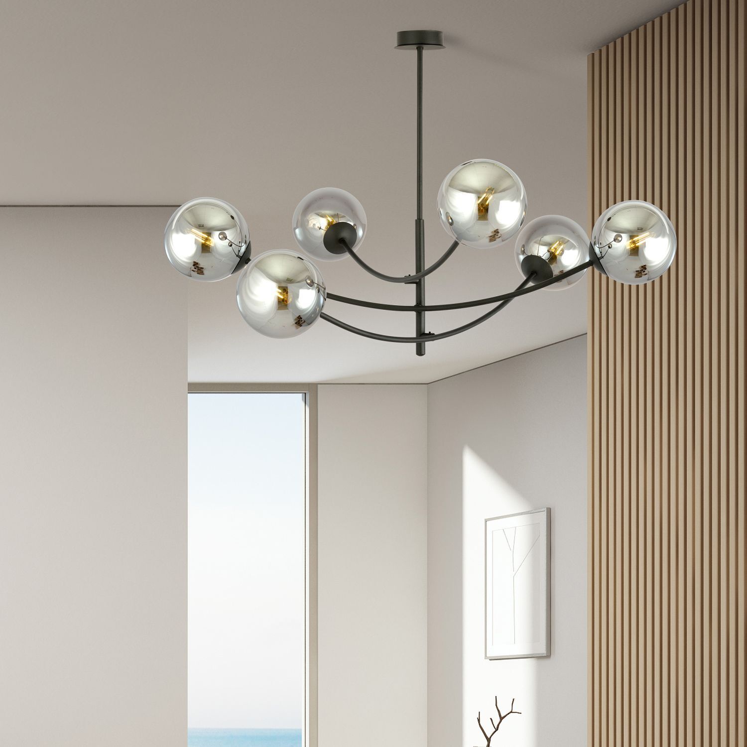Plafonnier métal verre orientable L : 89 cm 6x E14