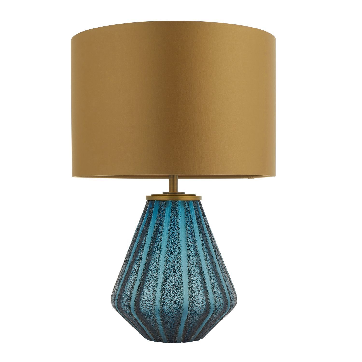 Lampe de table verre métal tissu 53 cm de haut en turquoise or Moderne
