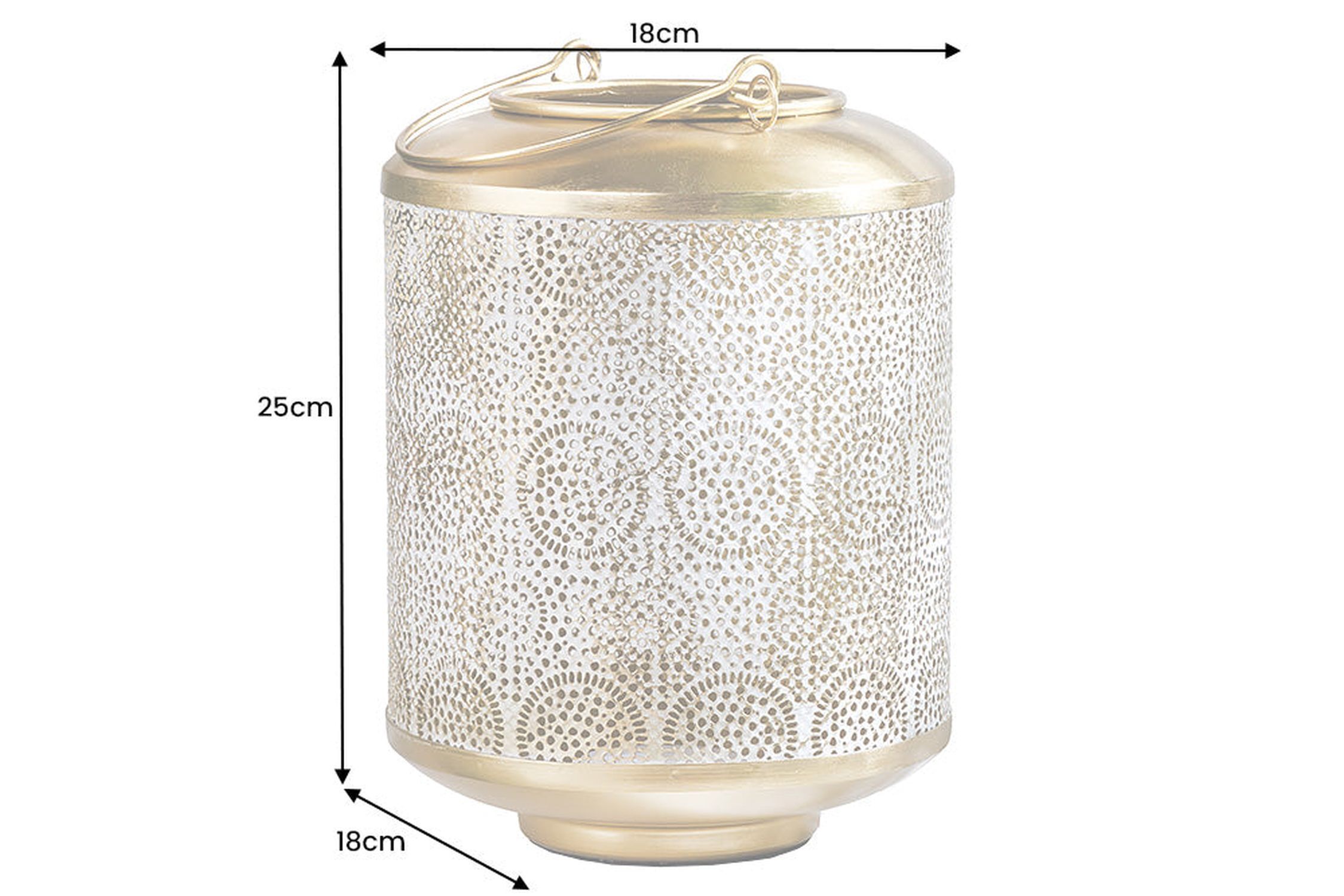 Laterne Eisen Ø 18 cm Weiß Gold Handarbeit REMUS Krug, Lampe, Töpferei, Flasche, Shaker
