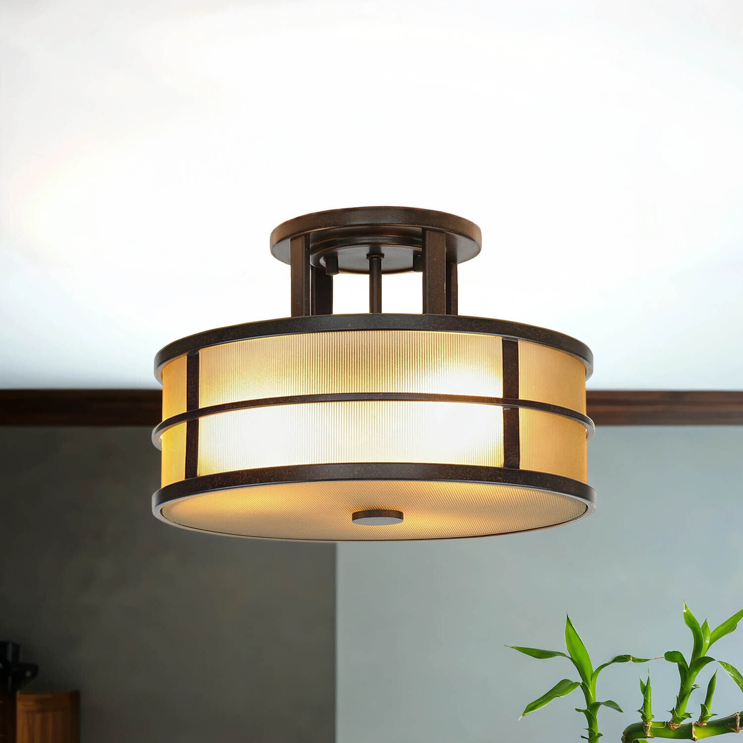 Plafonnier SHOJI Crème Ø34cm Lampe de salon