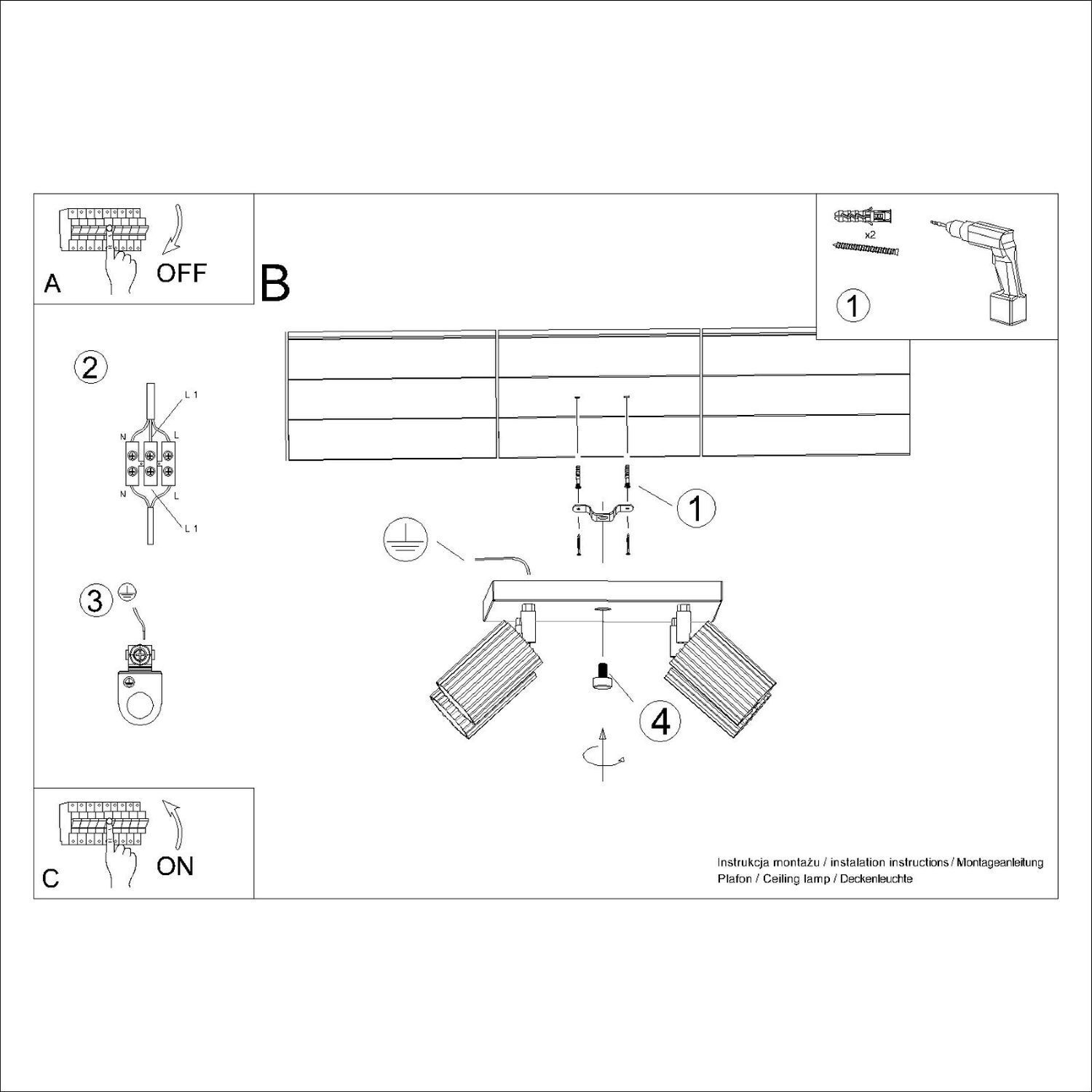Plafonnier Moderne 4-flamme GU10 L : 25 cm petit orientable