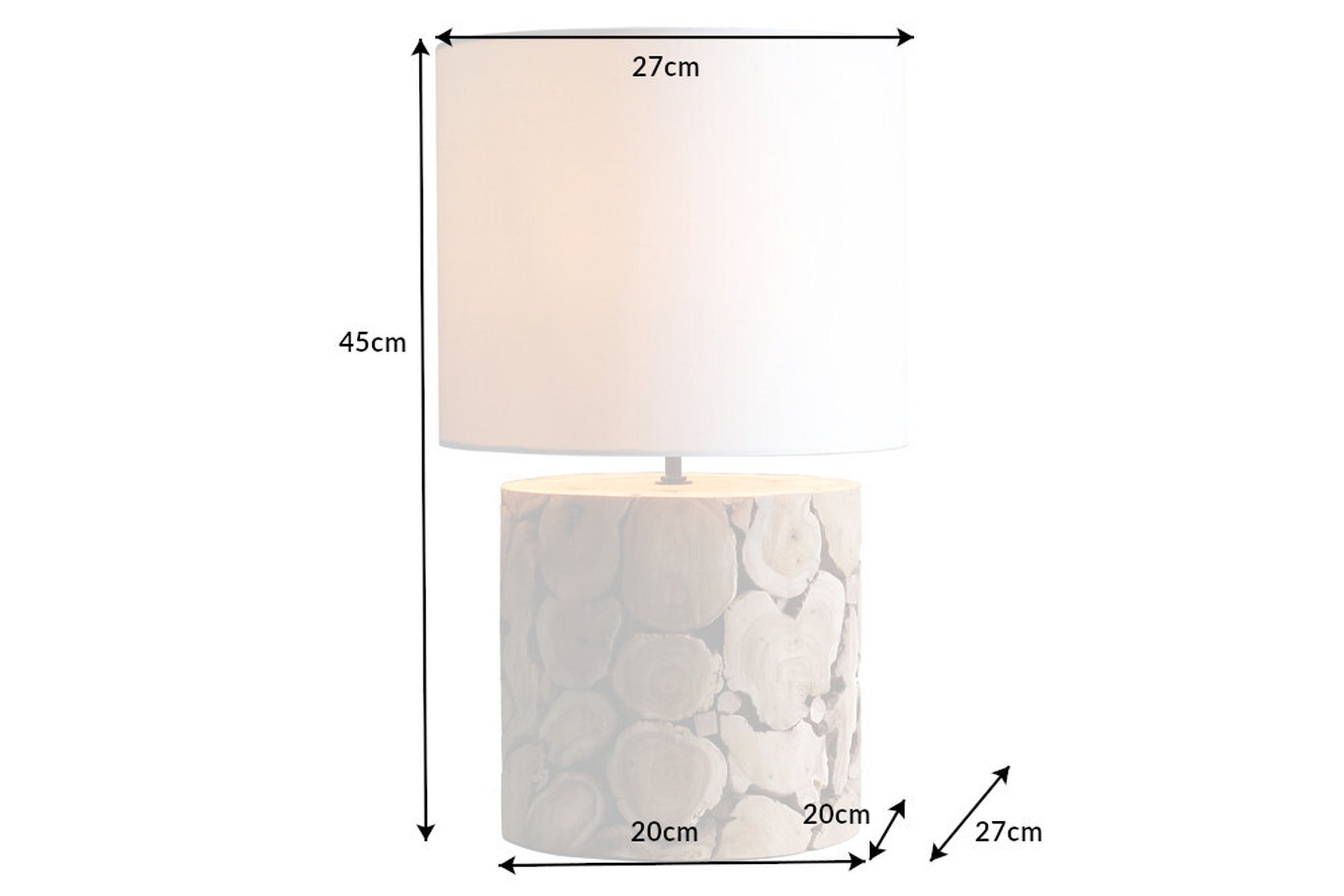 Lampe de chevet Blanc Nature Tissu Bois 45 cm confortable