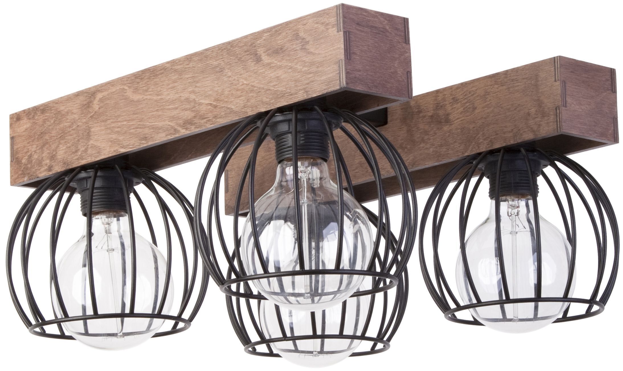 Confortable plafonnier bois métal noir L:41 cm E27