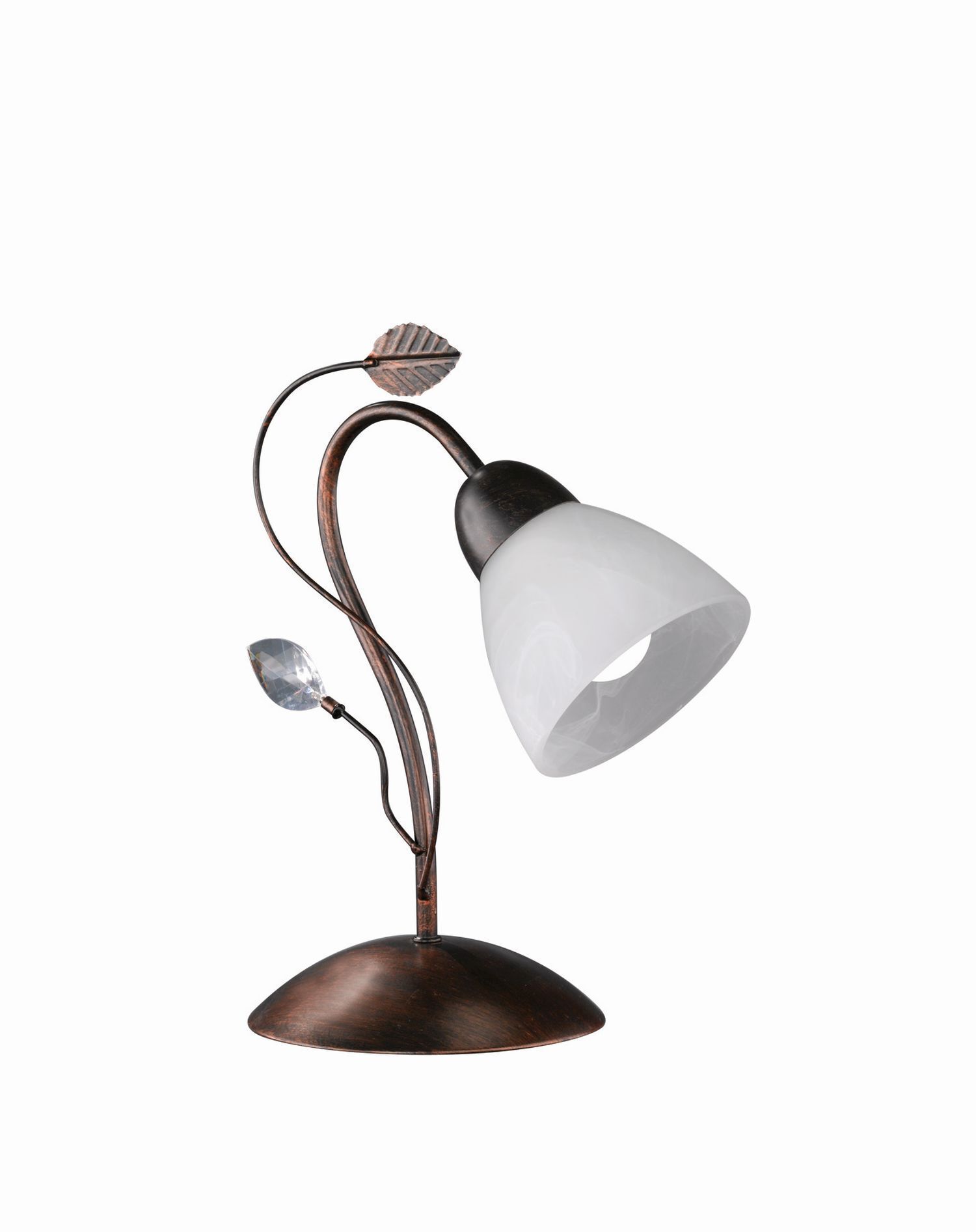 Lampe de table florale métal verre E14 32 cm rouille antique