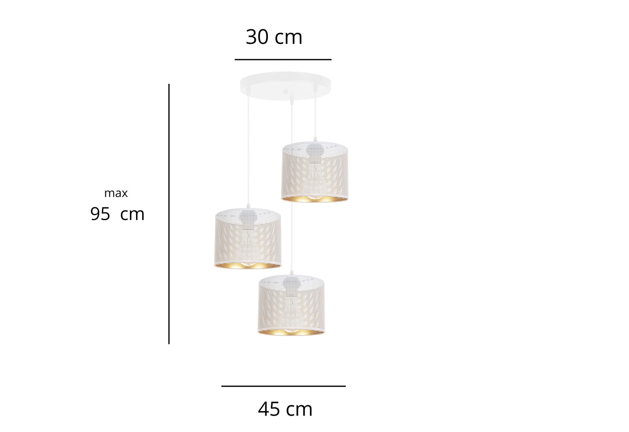 hängende leuchte, pendelleuchte, metallgitter, drei-lampen, goldfarbig
