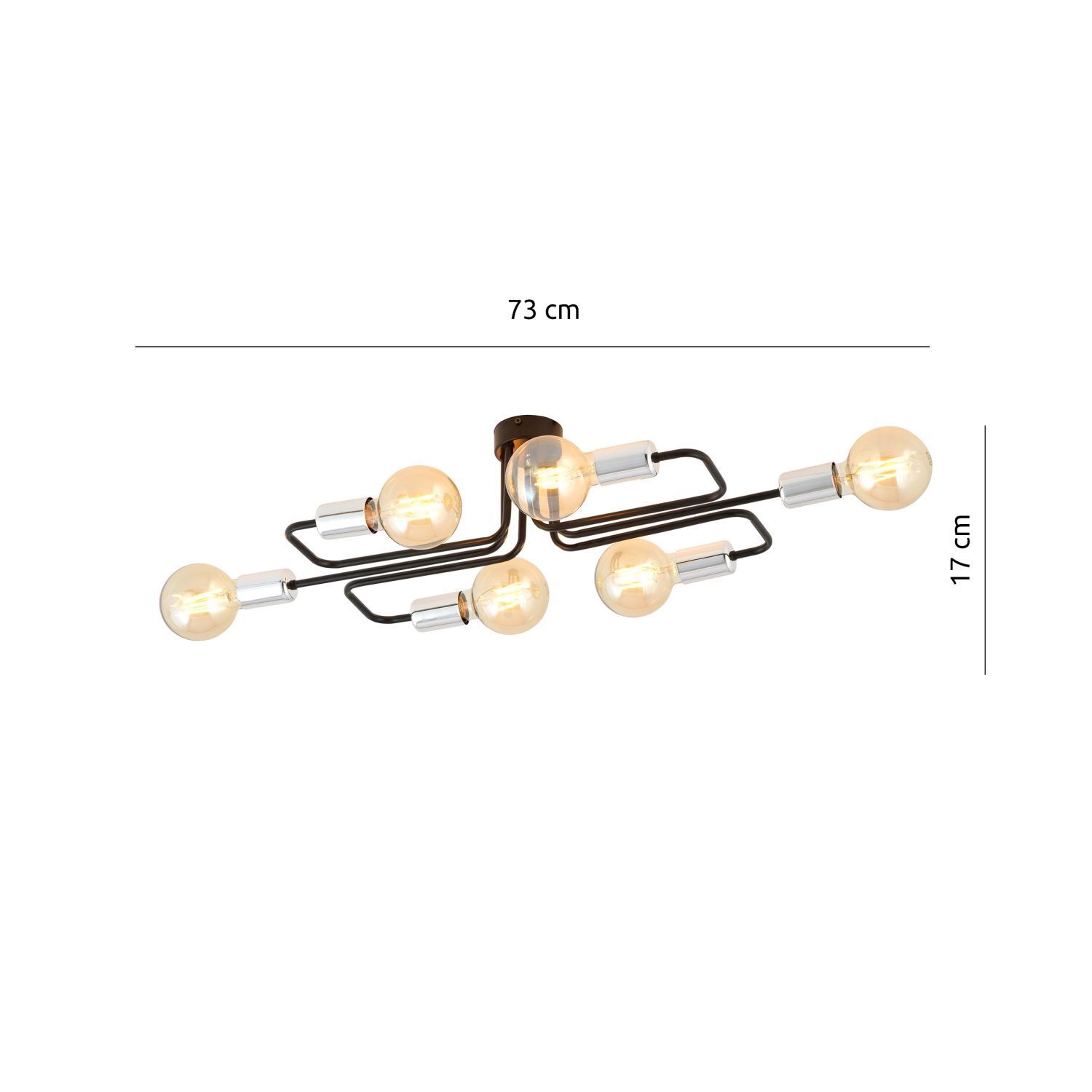 Plafonnier plat métal 6 flammes rétro 55 cm de long