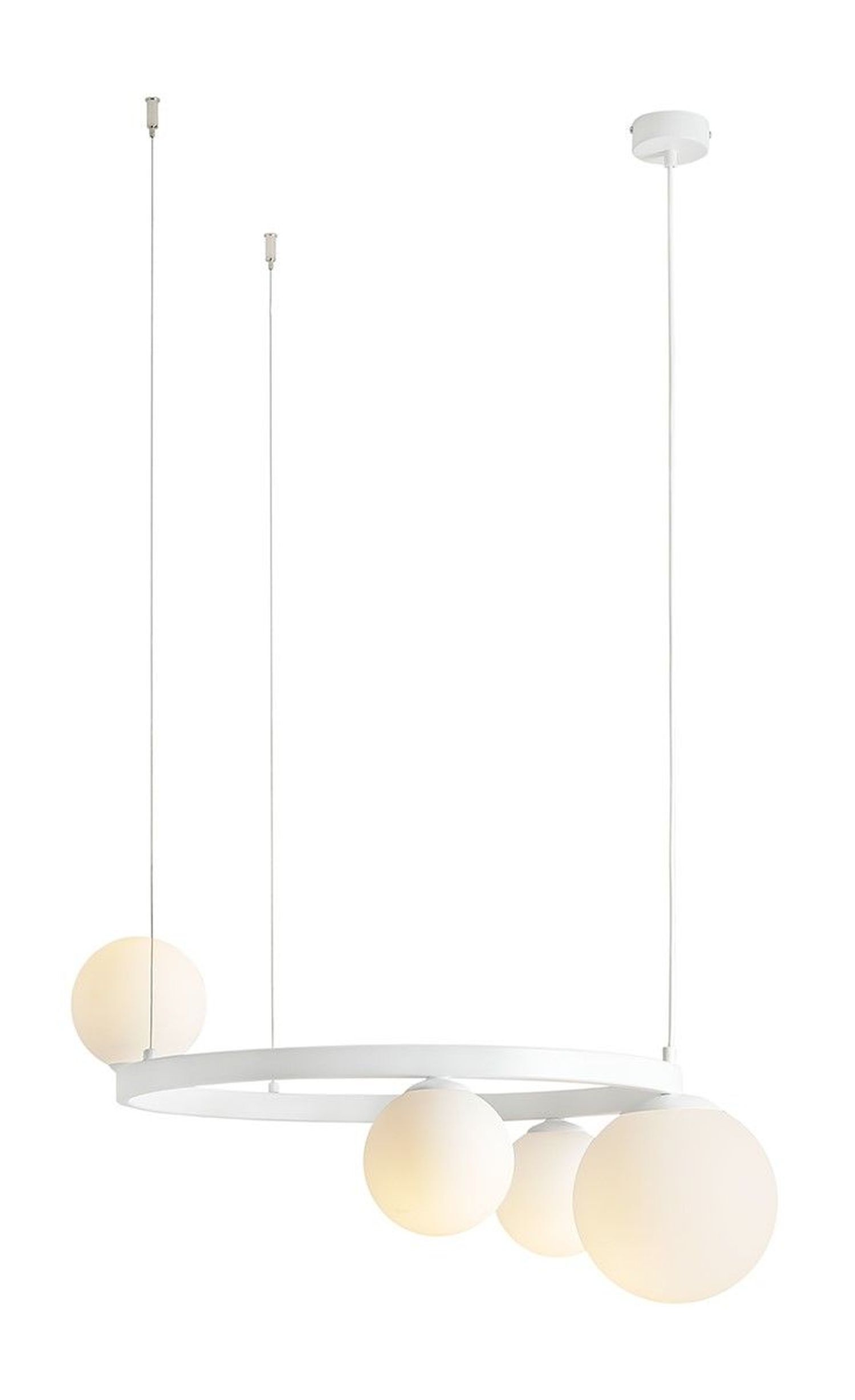 Suspension blanche ronde boules de verre métal E27 L:73 cm