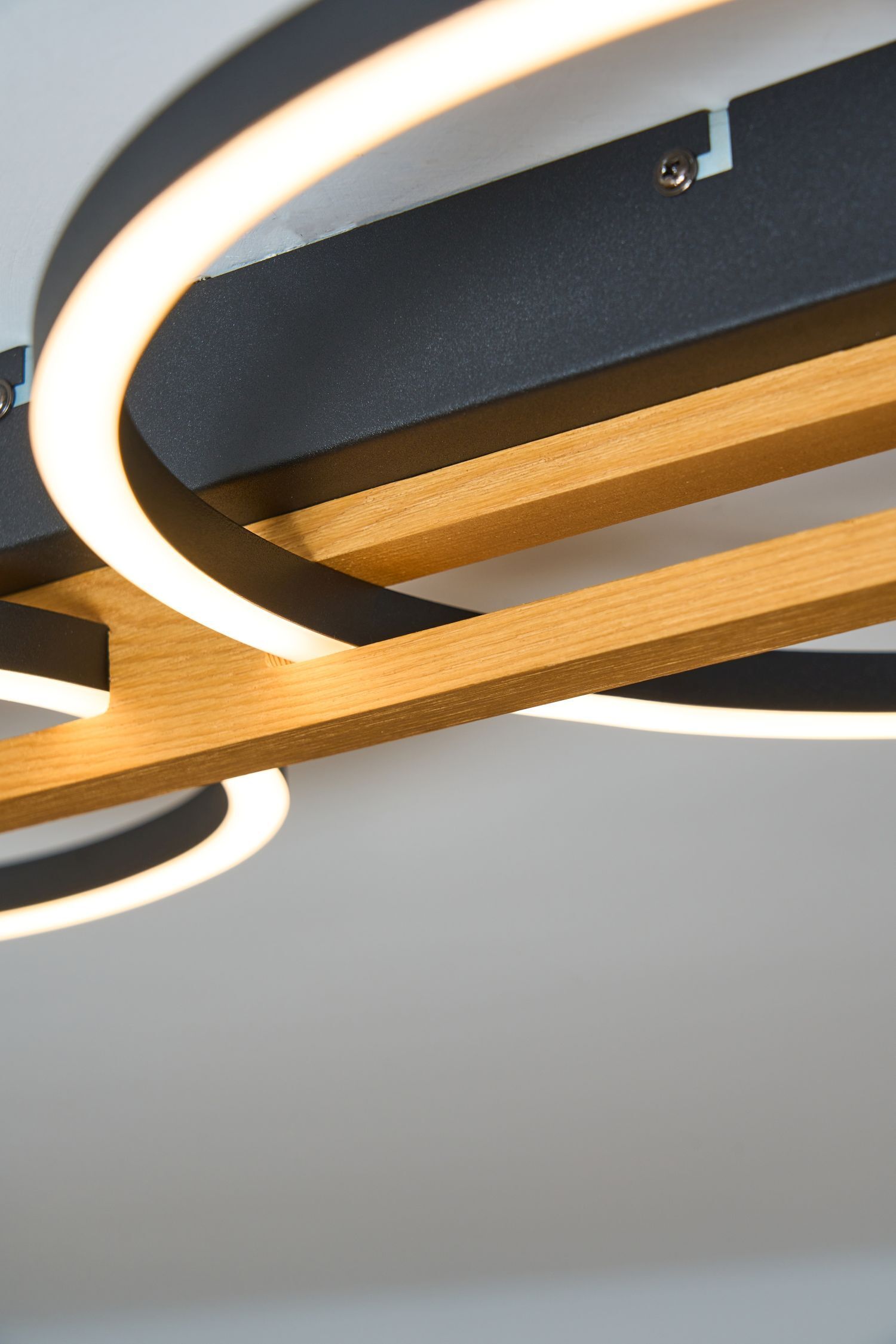 Plafonnier LED Métal Bois L:75,8 cm 3000 K Anneaux