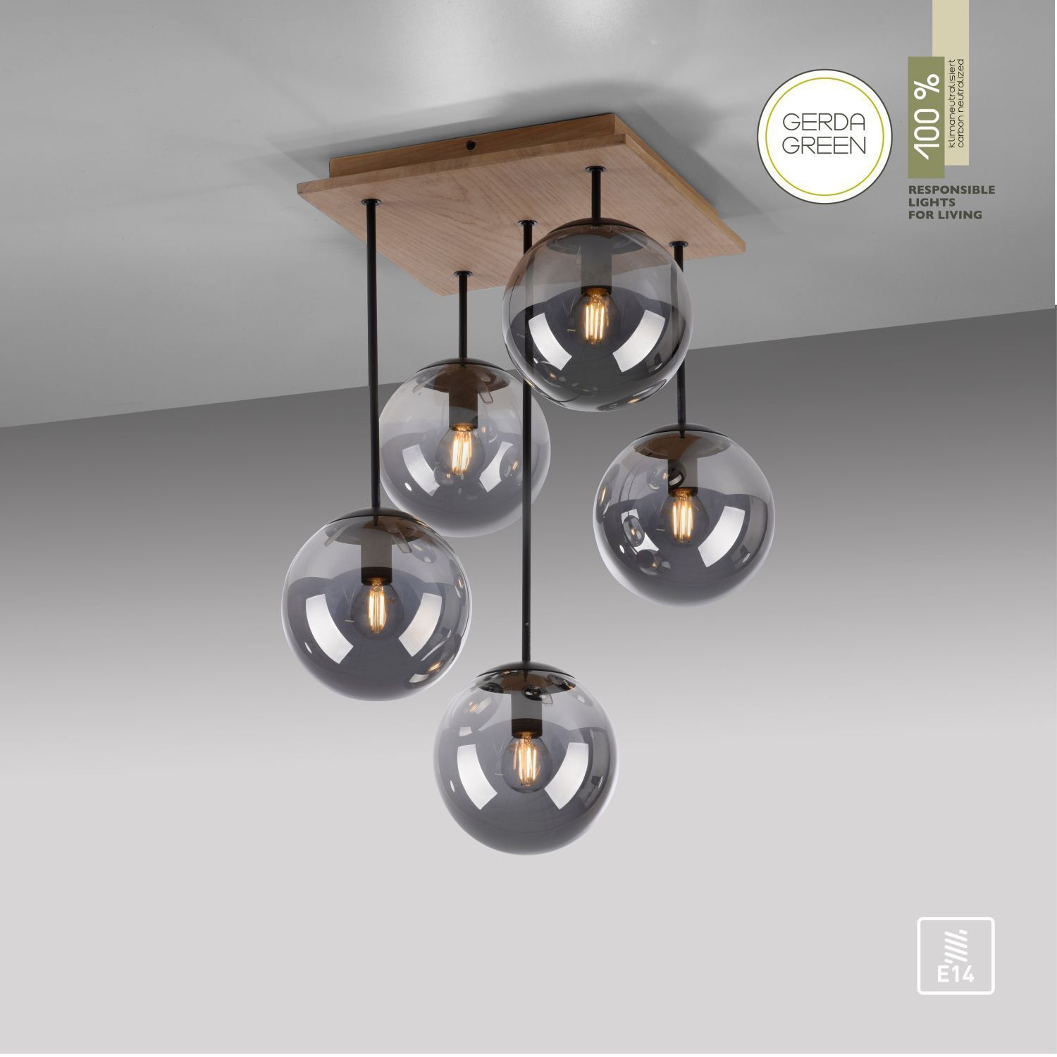 Lampe de plafonnier stylée verre bois E14 L:37 cm faible éblouissement