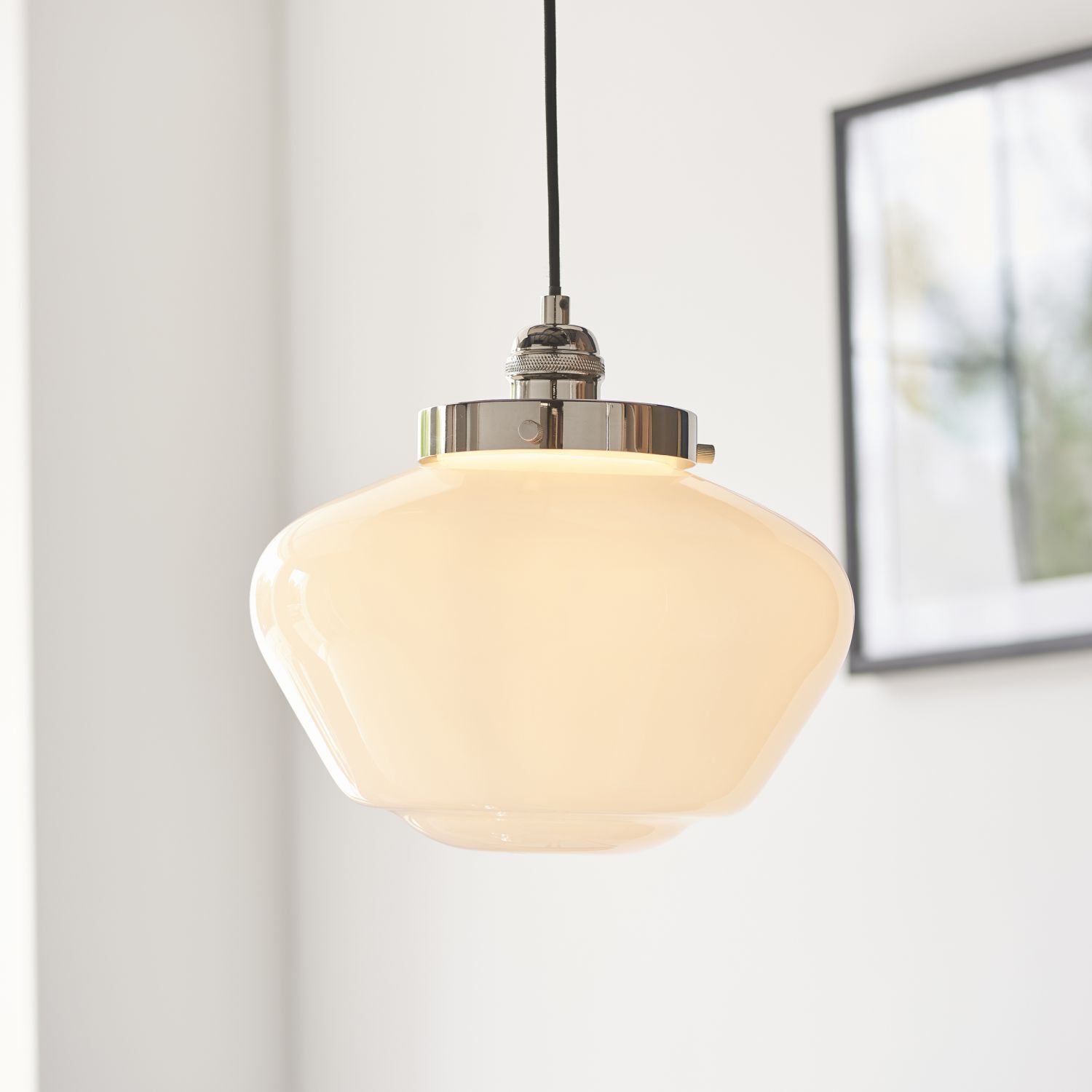 Lampe à suspendre vintage chrome blanc en verre métal Ø 30 cm E27