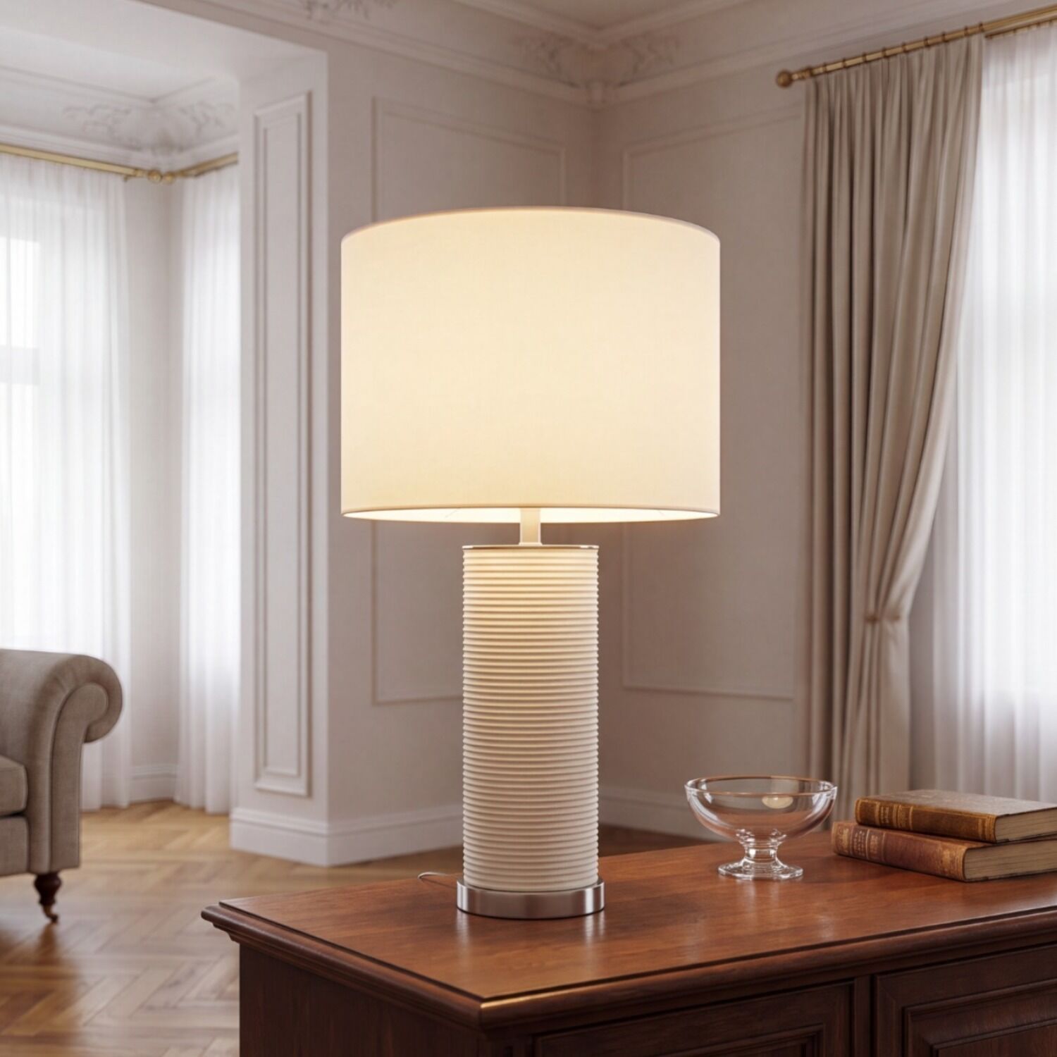 tischleuchte-tischlampe-leila-1-flammig-weiss-klassisch-1070-1 Tischlampe, Stehlampe, Lampe, Keramik, Beige