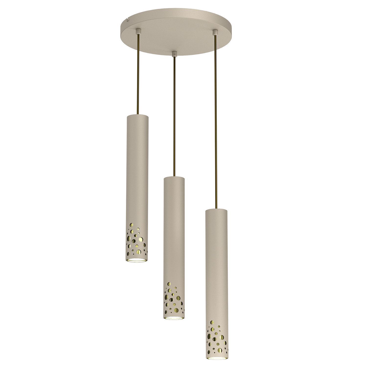 Suspension Métal Beige Or GU10 3-flmg Ø30 cm ronde