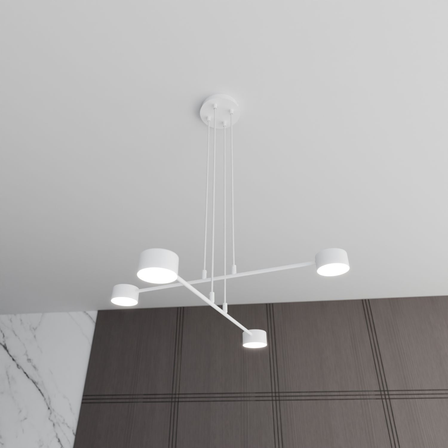 Suspension Blanc L : 70 cm Métal ajustable GX53 4-flamme