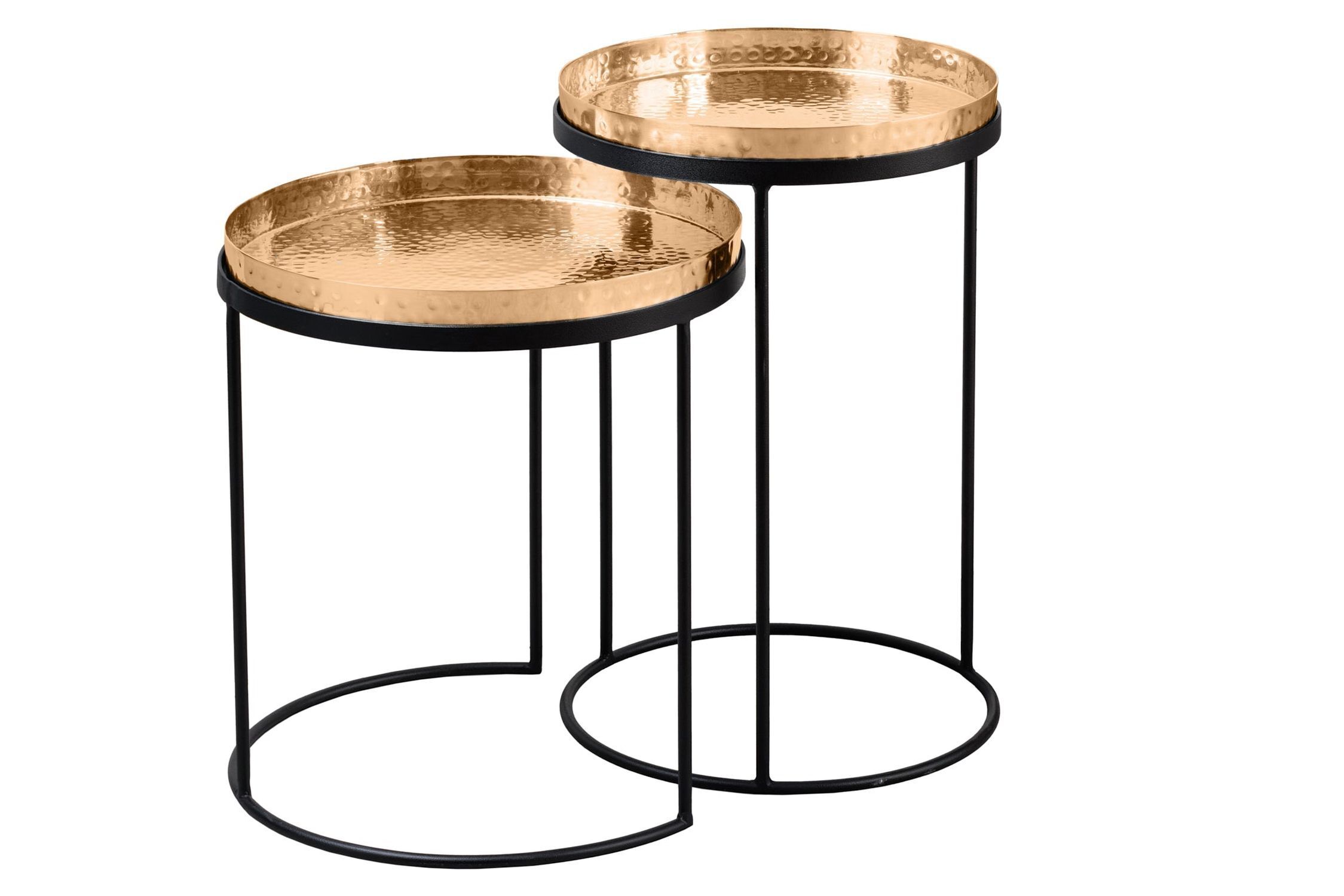 Set de 2 tables d'appoint en or Noir avec plateau Travail manuel Moebel