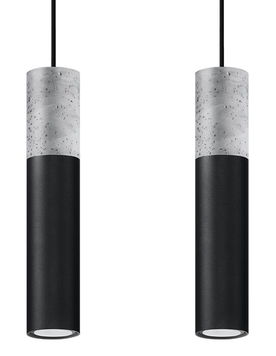 Lampe à suspendre Noir Gris Métal Béton 2flmg Table de salle à manger
