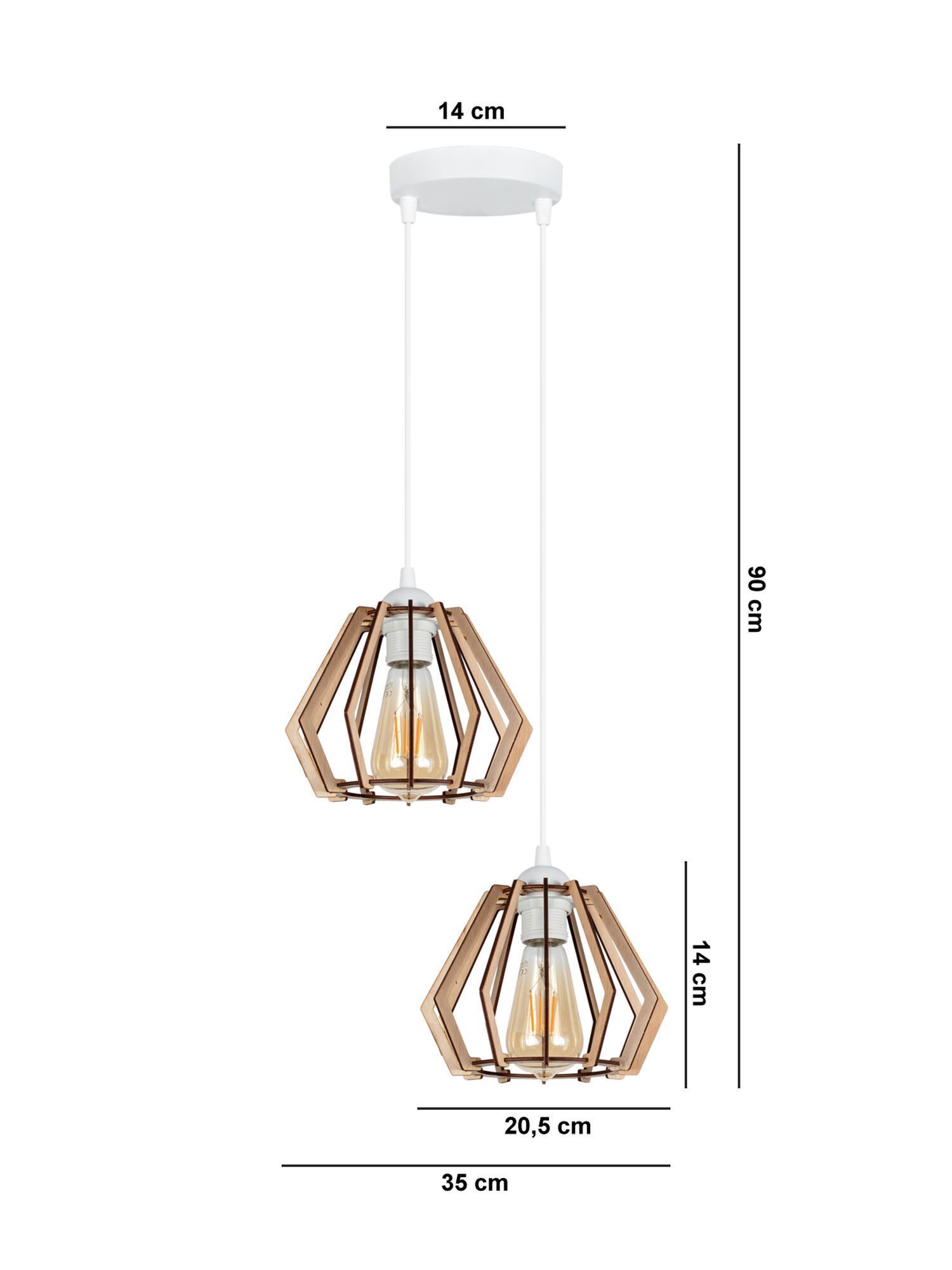 Suspension bois 2 flammes E27 L:35 cm Scandinave