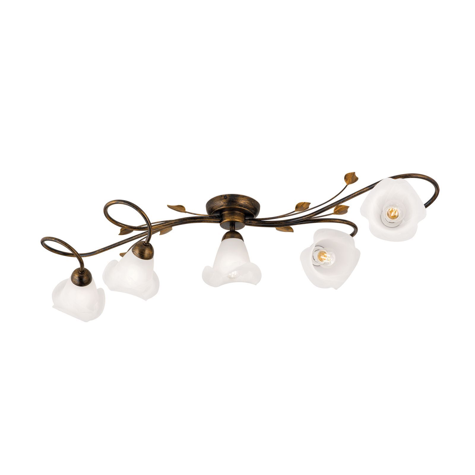 Deckenlampe Glas Metall E14 Shabby Antik Weiß Deckenleuchte, Kronleuchter, Bronze, Blütenform, Beleuchtung