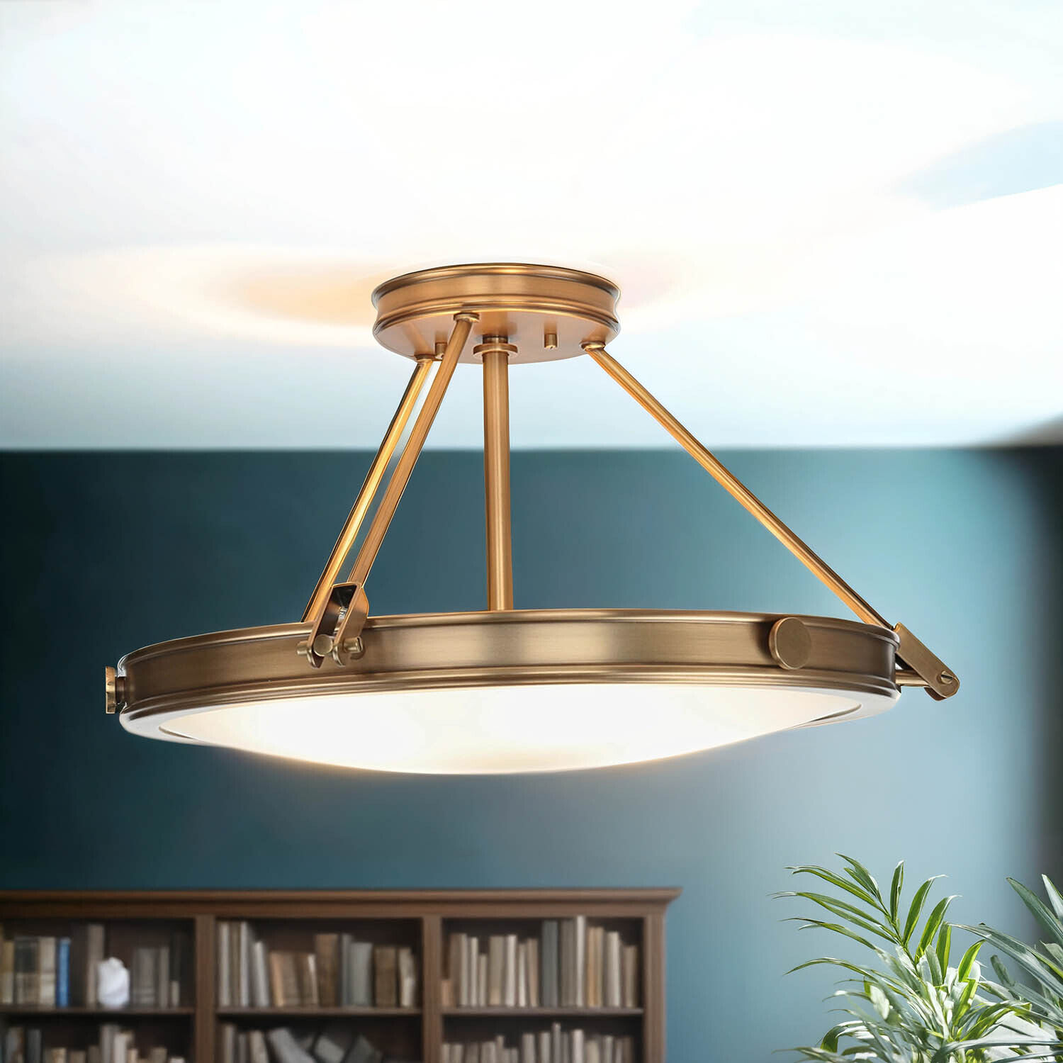 Elégant plafonnier en verre Art Nouveau rond salon