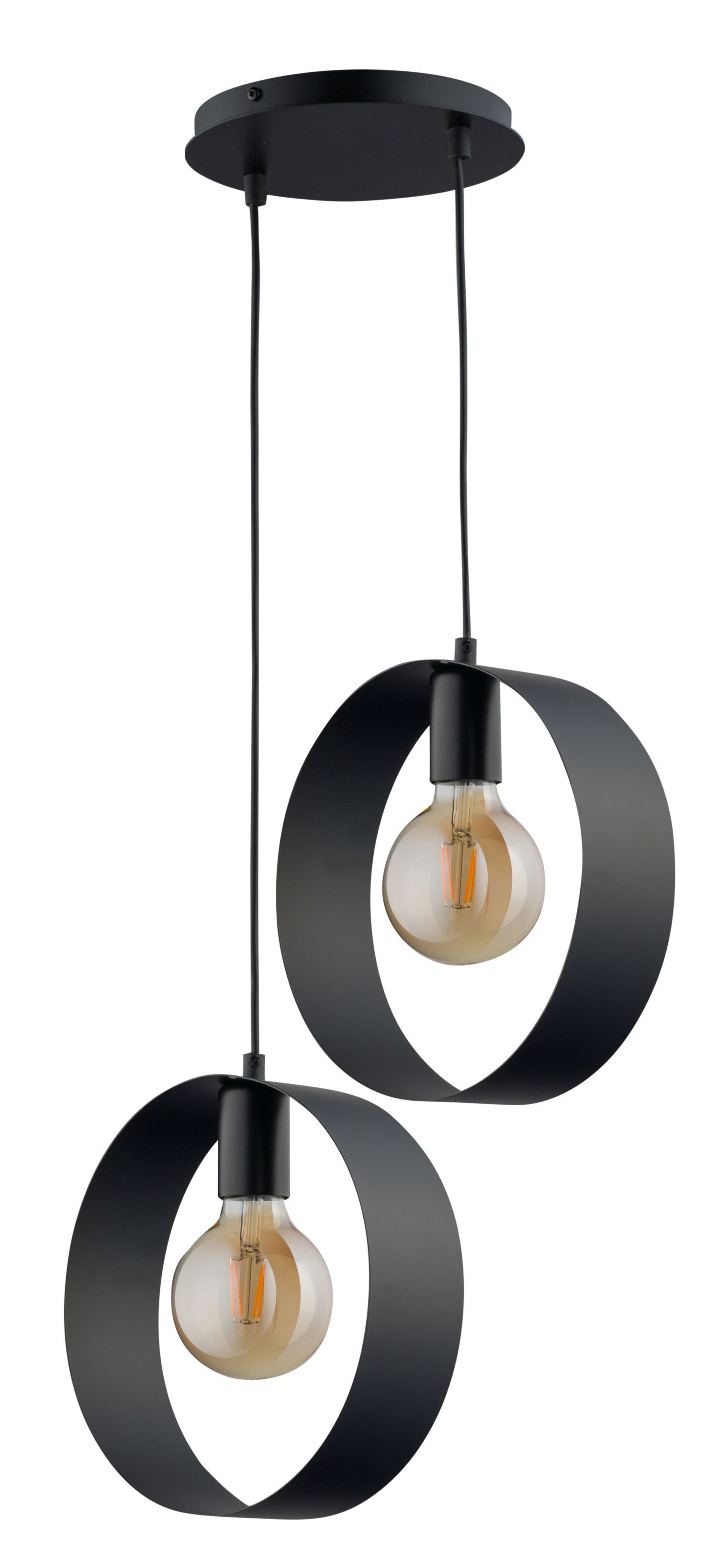 Suspension E27 noir anneaux 2 flammes élégant