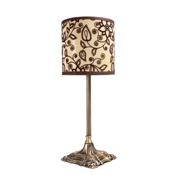 Tischlampe, Lampenschirm, Bronzefarben, Blumenmuster, Metallgestell