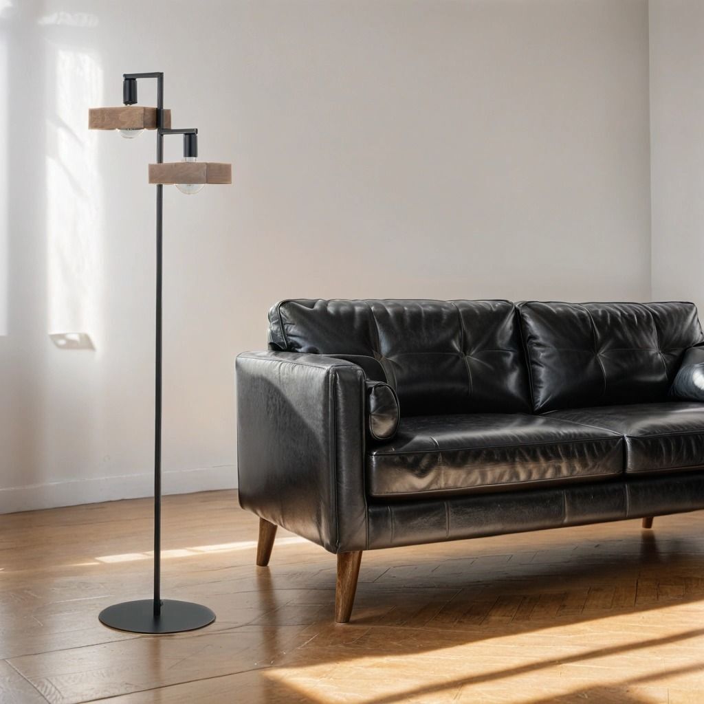 Lampadaire moderne noir métal bois lecture 160 cm de large