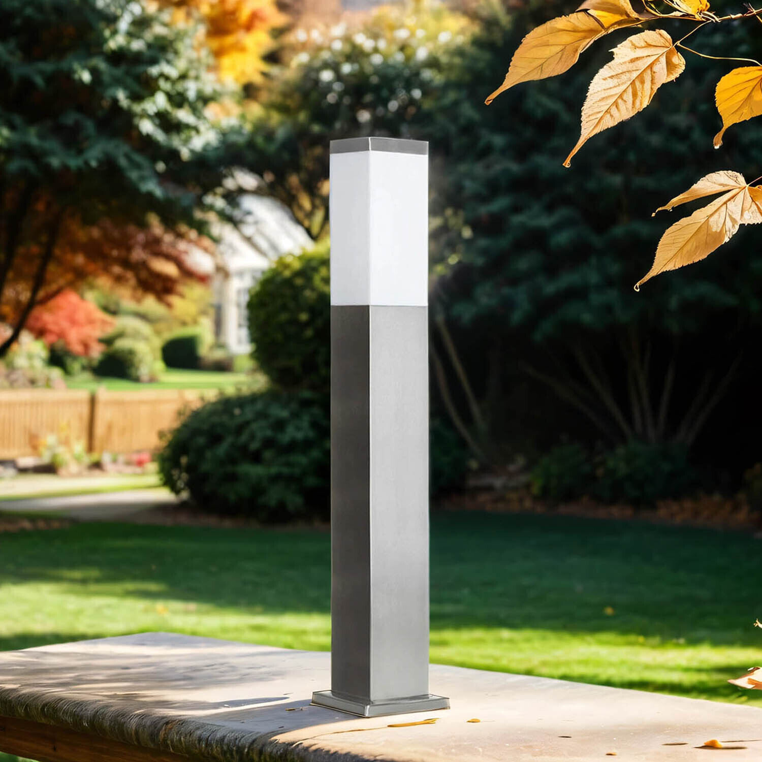 Borne d'éclairage en acier inoxydable argenté 65cm carré E27