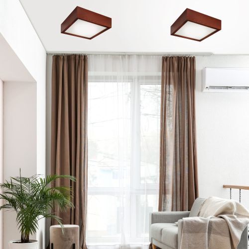 Plafonnier LED SHIRLEY bois carré salon