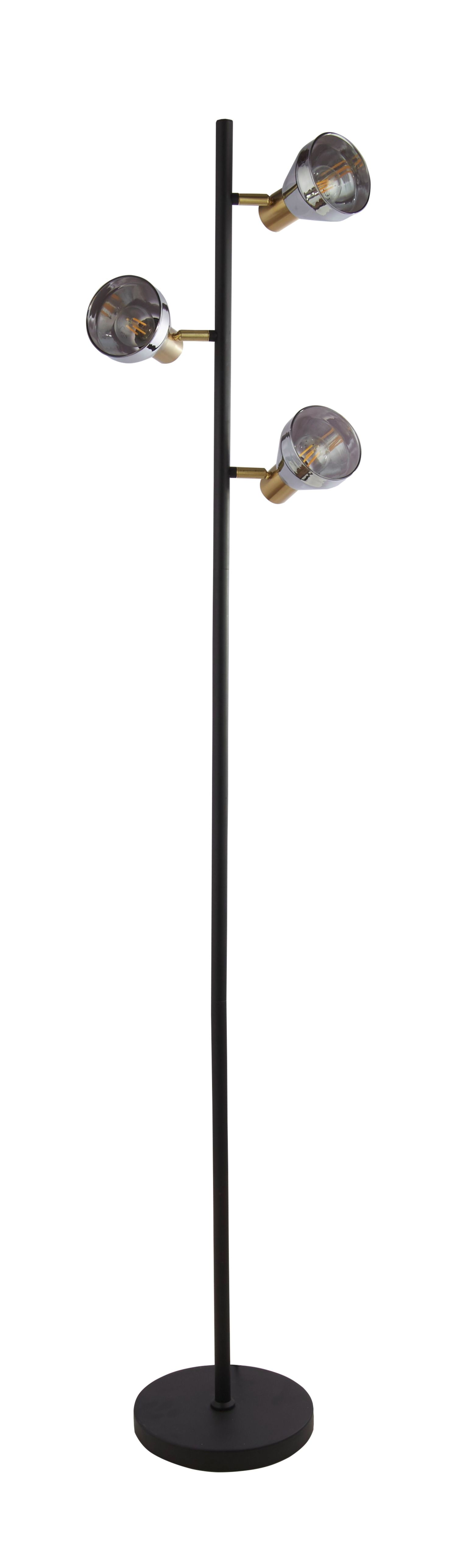 Lampadaire 3 flammes E14 153 cm verre fumé ajustable