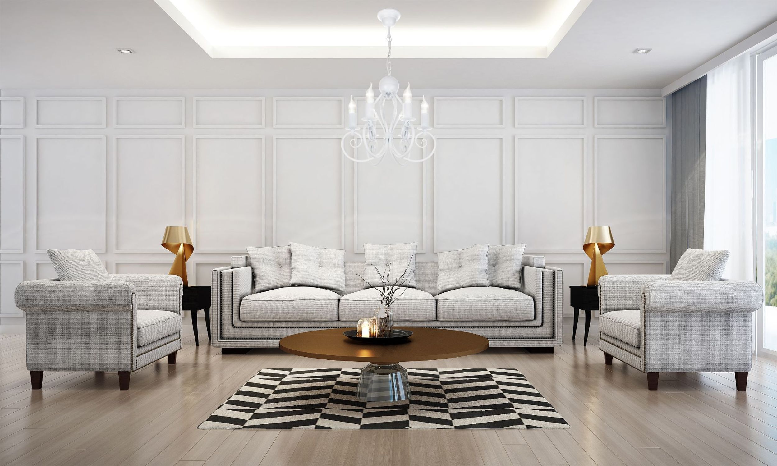 Lustre Vintage Blanc E14 6 flammes Classique