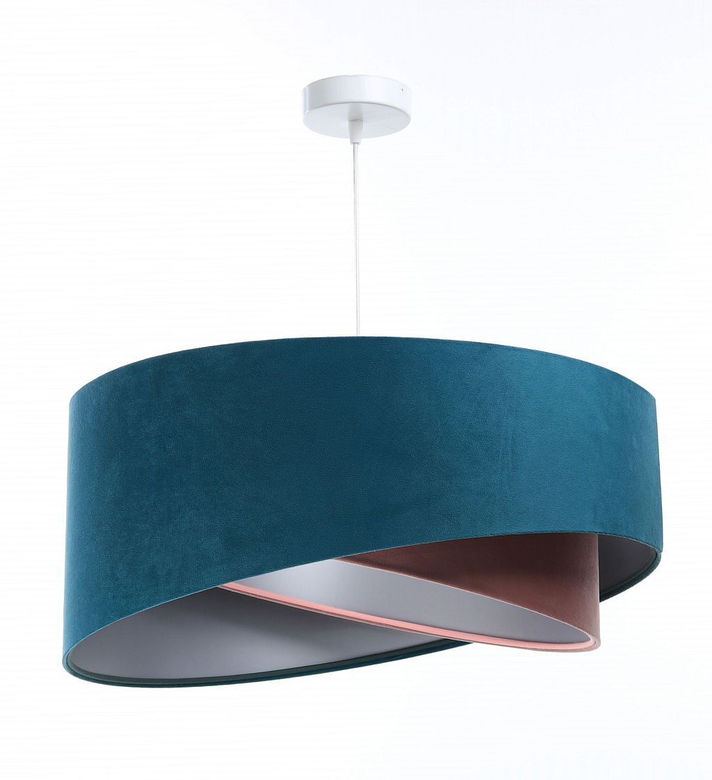 Lampe à suspendre ronde Ø 50 cm E27 Turquoise Rose Argent Abat-jour en tissu