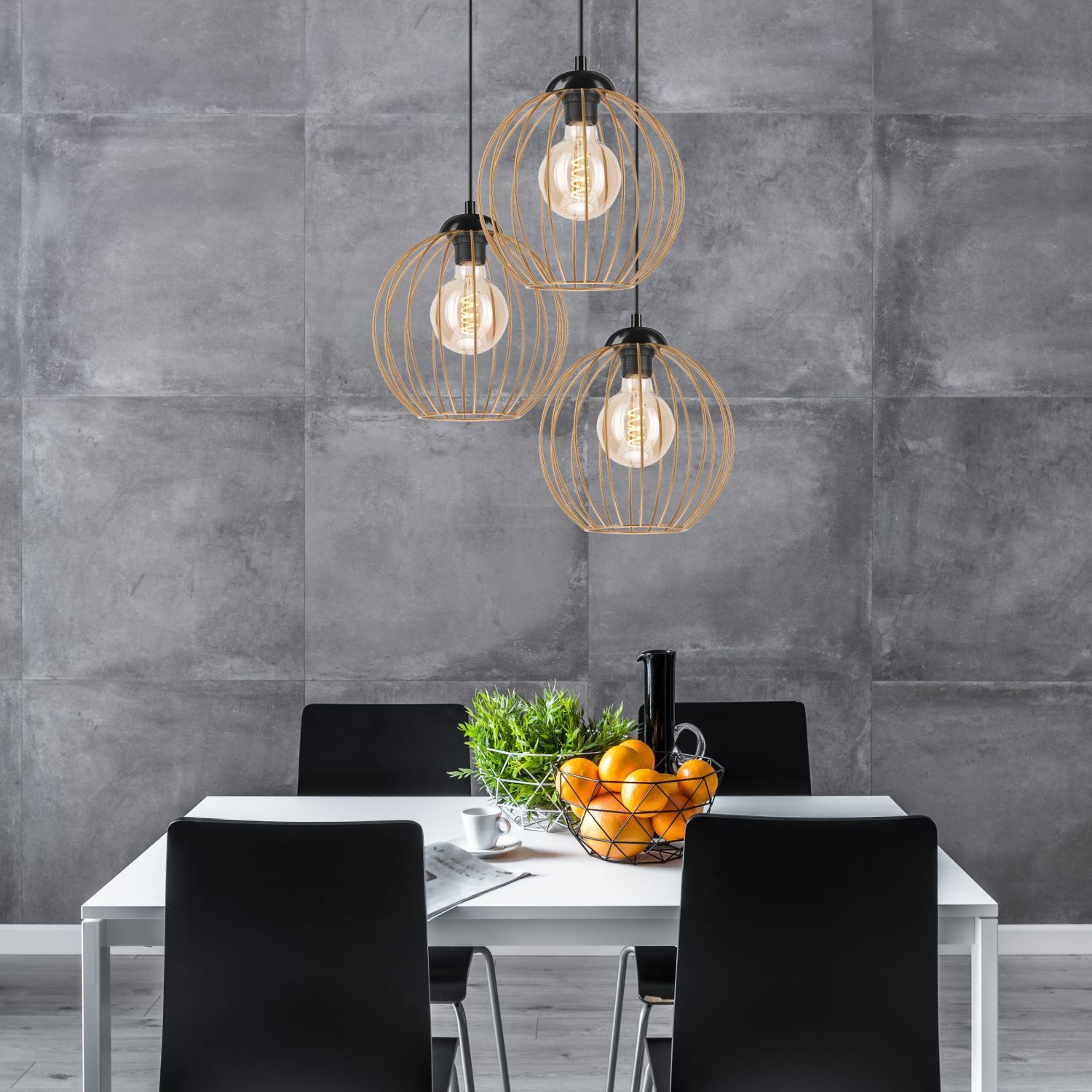 Lampe à suspendre noir or brun Ø 50 cm métal cm réglable Esszimmer, Esstisch, Tisch, Innenarchitektur, Tischplatte