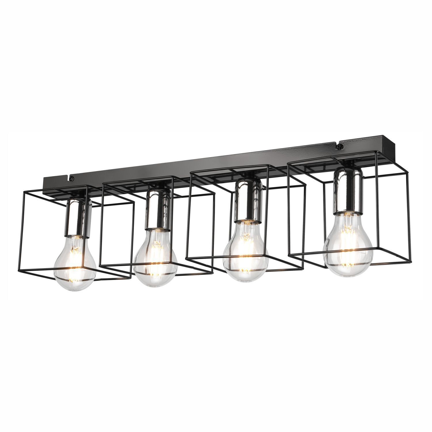 Plafonnier noir chrome métal 61 cm long 4-flamme E27