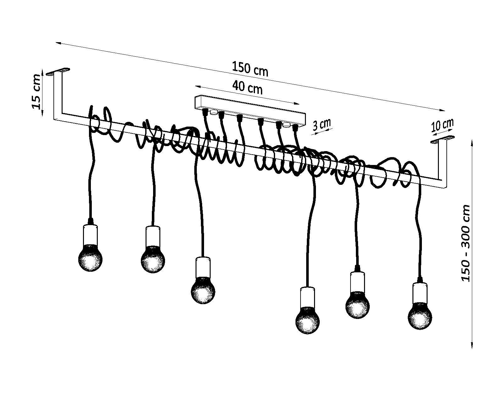 Grande lampe à suspendre 150 cm 6 suspensions réglables Noir E27