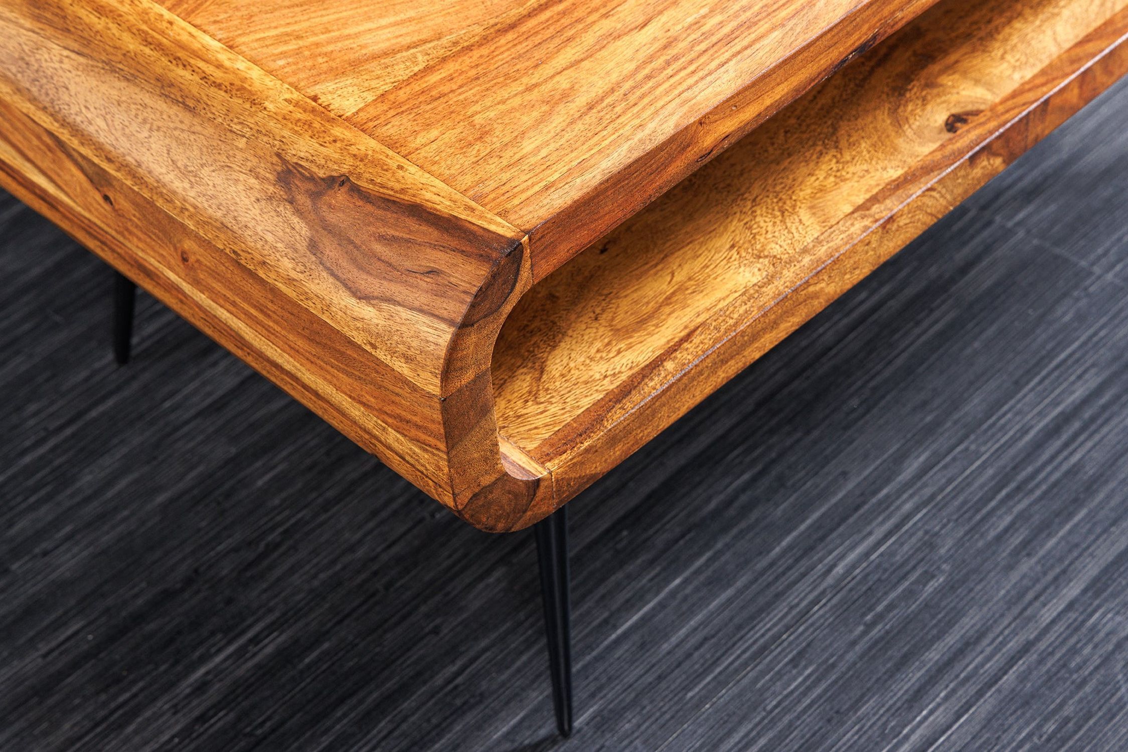 Couchtisch Sheesham Holz Metall 90 x 50 cm Hartholz, Holz, Gebeiztes Holz, Innenarchitektur, Tabelle