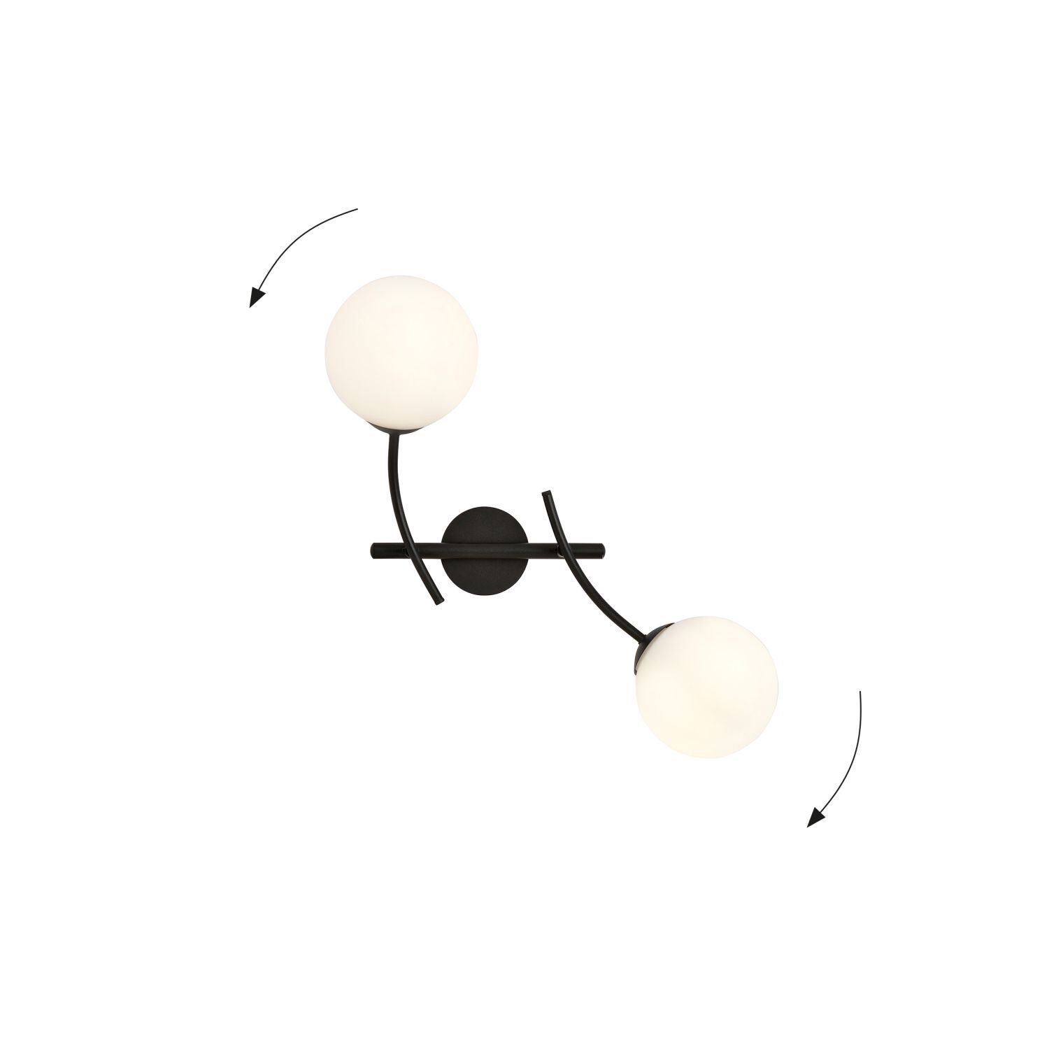 Applique verre métal L : 35cm ajustable noir blanc 2x E14