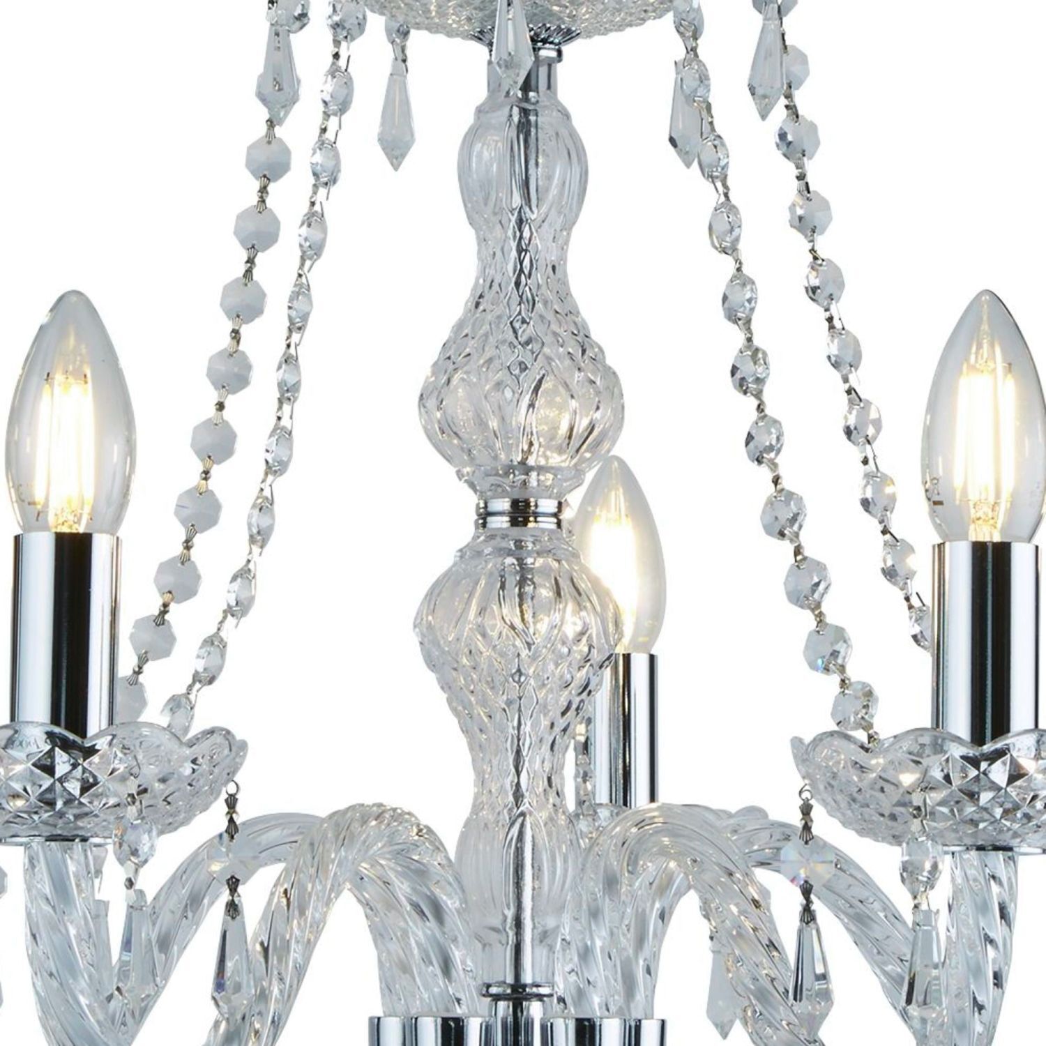 Lustre cristal en chrome 5 flammes E14 Ø 50 cm