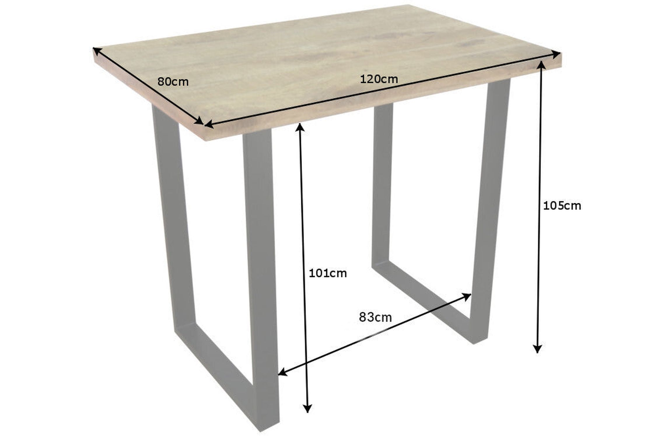 Table de bar bois mangue métal 120 x 80 cm piètement traîneau Moebel, Tabelle, Schreibtisch, Holz, Briefkasten