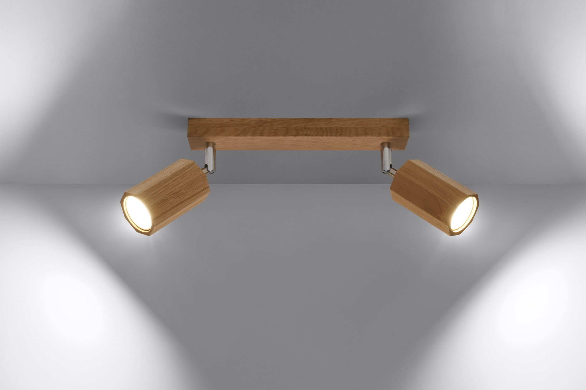Plafonnier bois allongé 30 cm 2 flammes GU10 Moderne