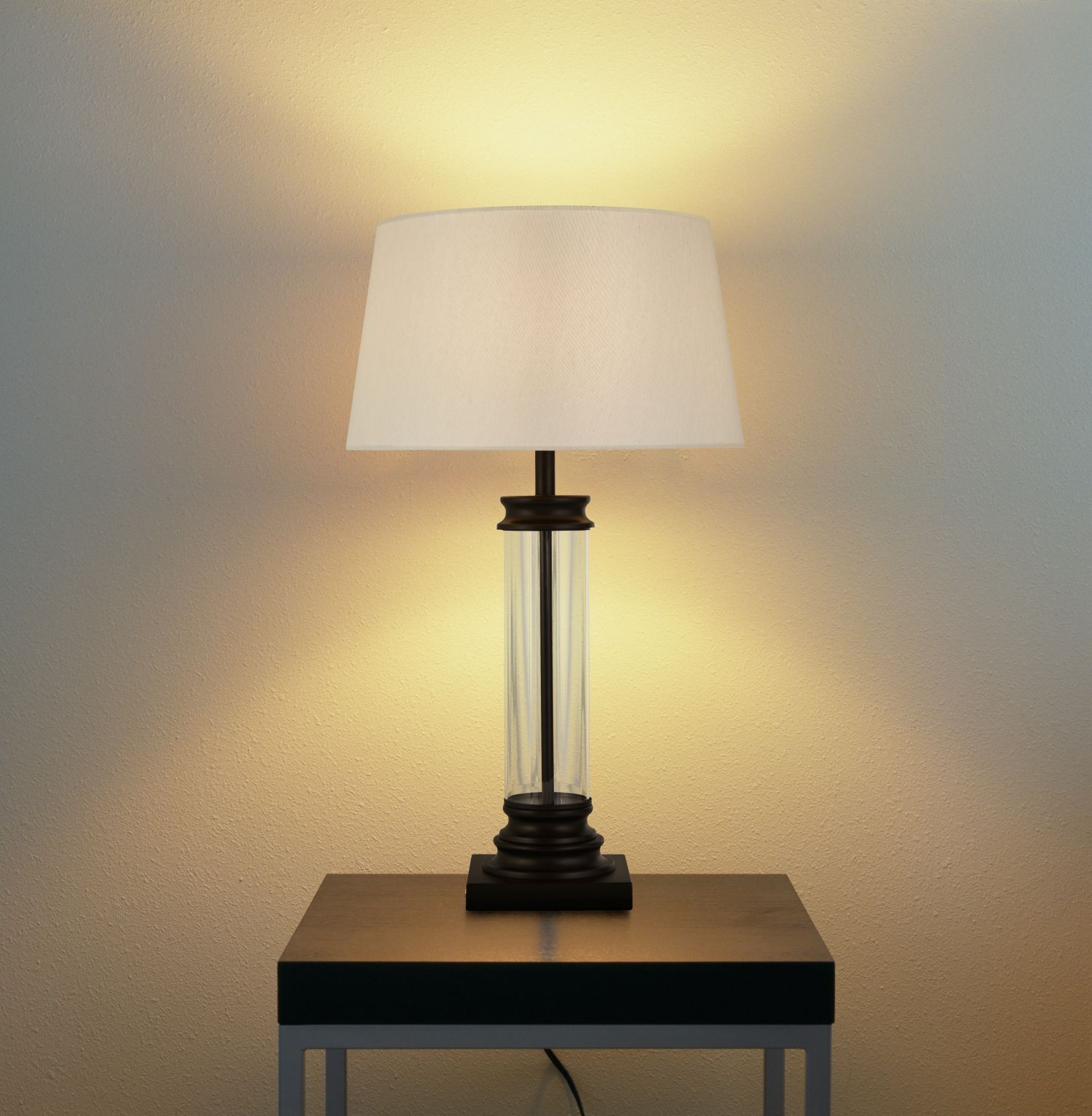Lampe de table 63 cm Noir Blanc E27 Tissu Verre