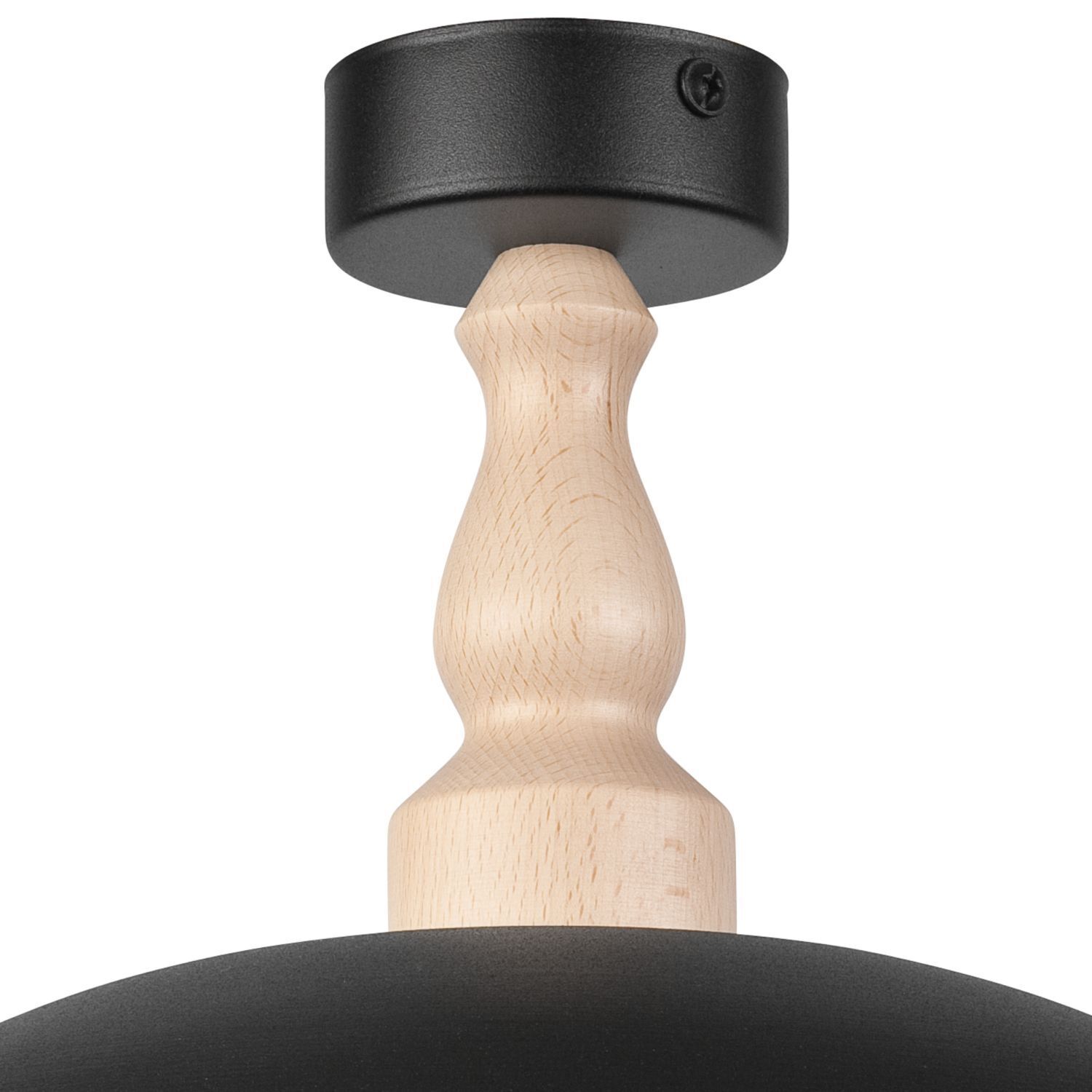Plafonnier Noir Métal Bois E27 Ø 30 cm Scandinave