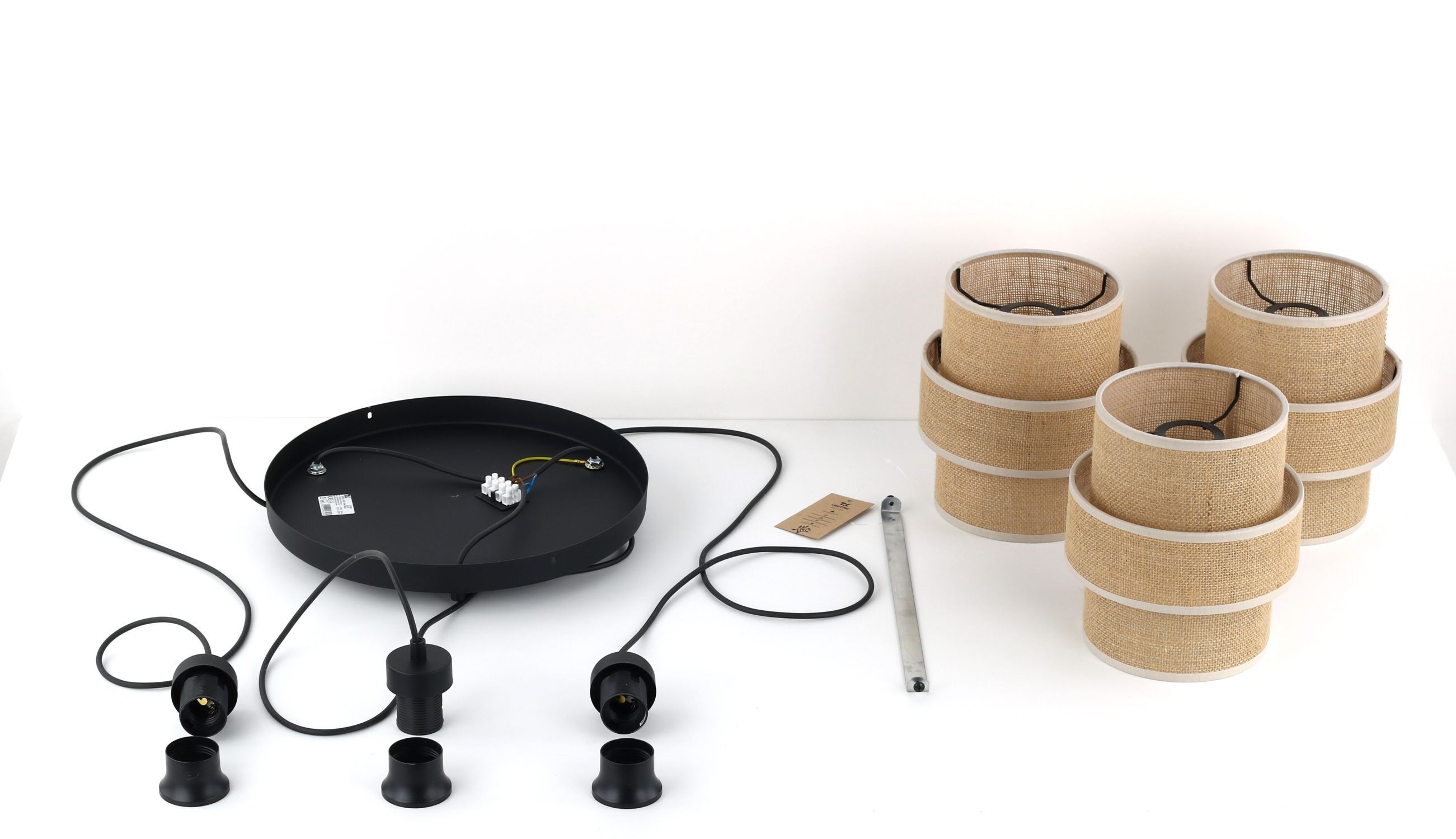 Suspension Jute Métal E27 H : max 145cm 3-flamme Boho Band