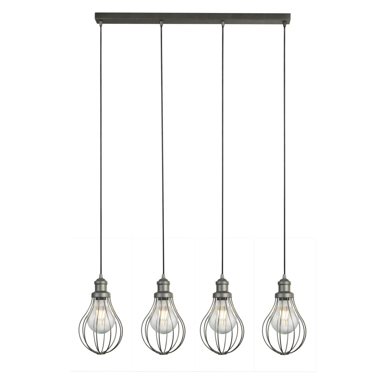 Suspension en métal L : 81 cm H. max. 1,2 m en argent 4x E27