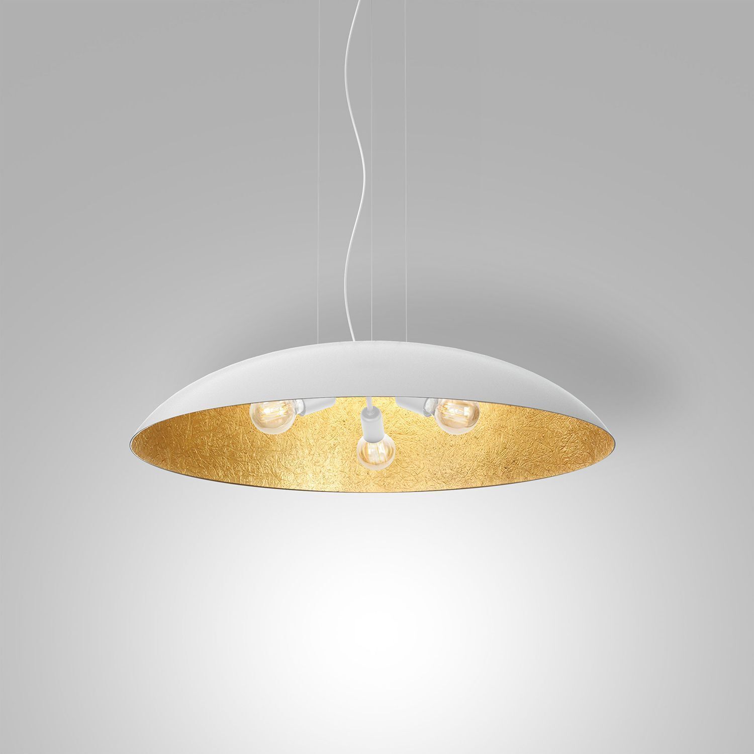 Grande lampe à suspendre tissu E27 blanc or Ø100 cm rond Deckenleuchte