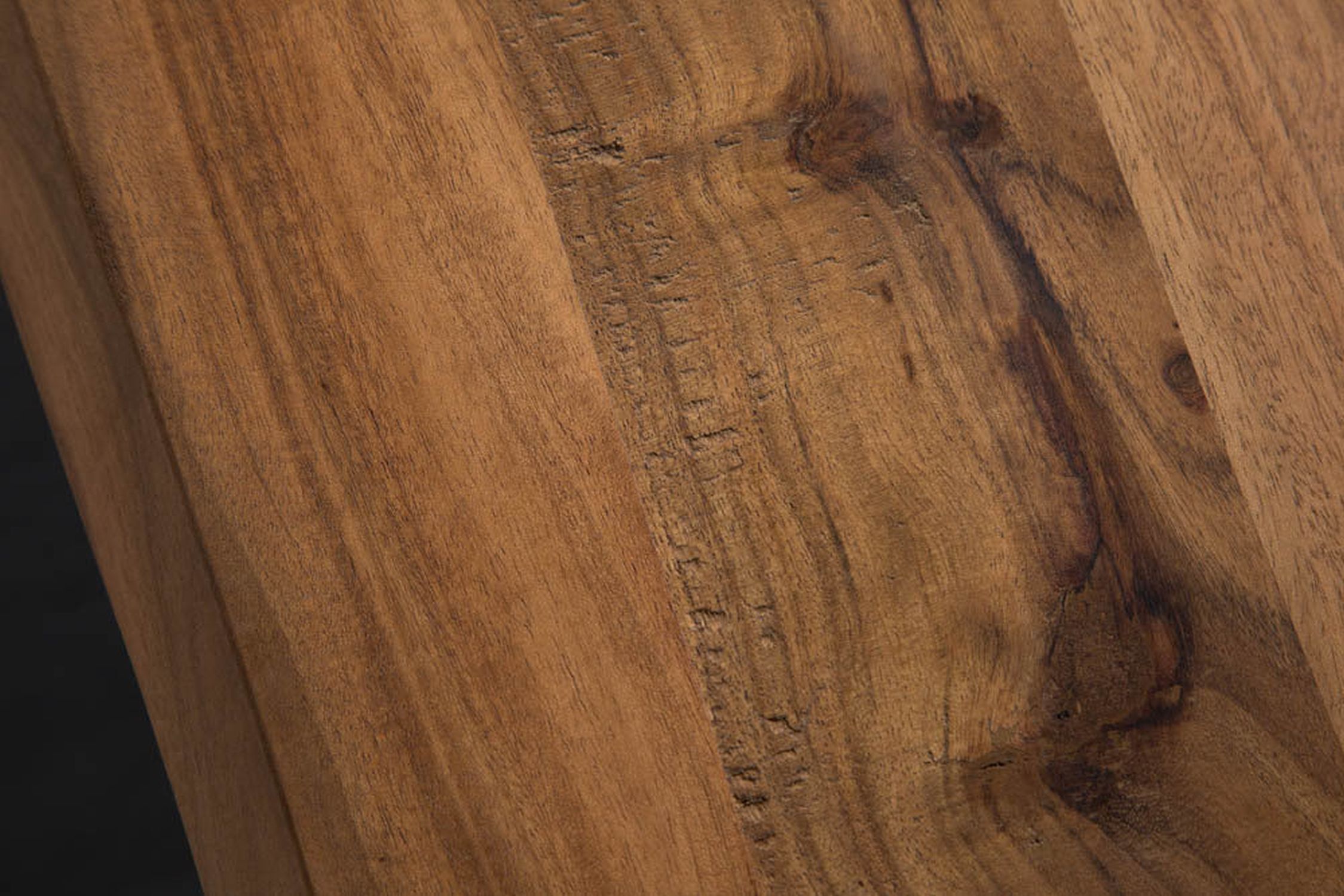 Table de salle à manger en bois d'acacia et métal avec arête d'arbre 160 x 90 cm Hartholz, Innenarchitektur, Holz, Gebeiztes Holz, Fußboden