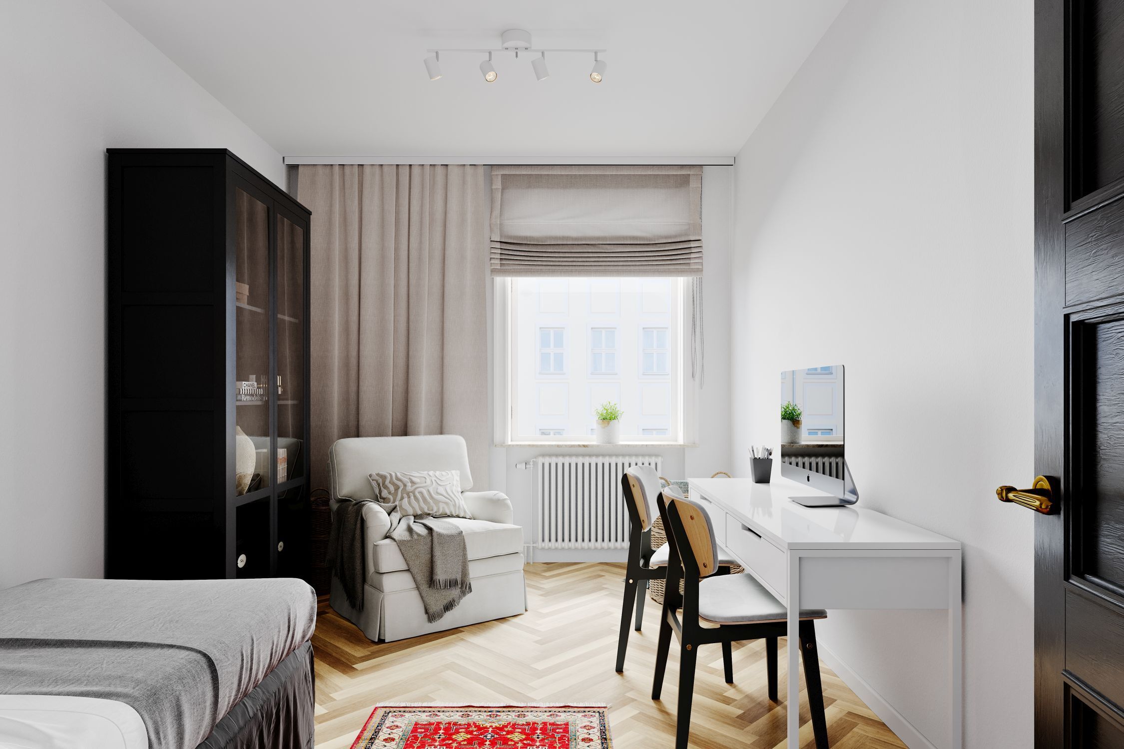 Spot Lampe Metall 83 cm lang Weiß matt GU10 4-flammig Schlafzimmer, Arbeitsbereich, Arbeitsplatz, Wandregal, Teppich