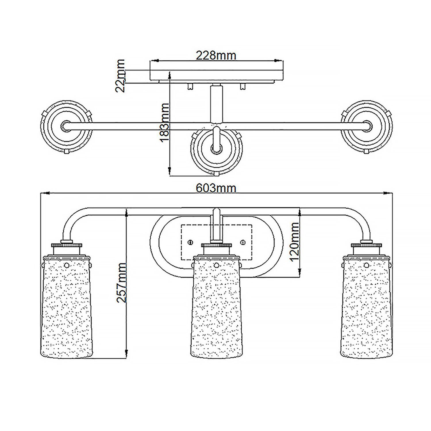 Lampe de salle de bain miroir L : 60,3 cm IP44 3x E27 métal verre