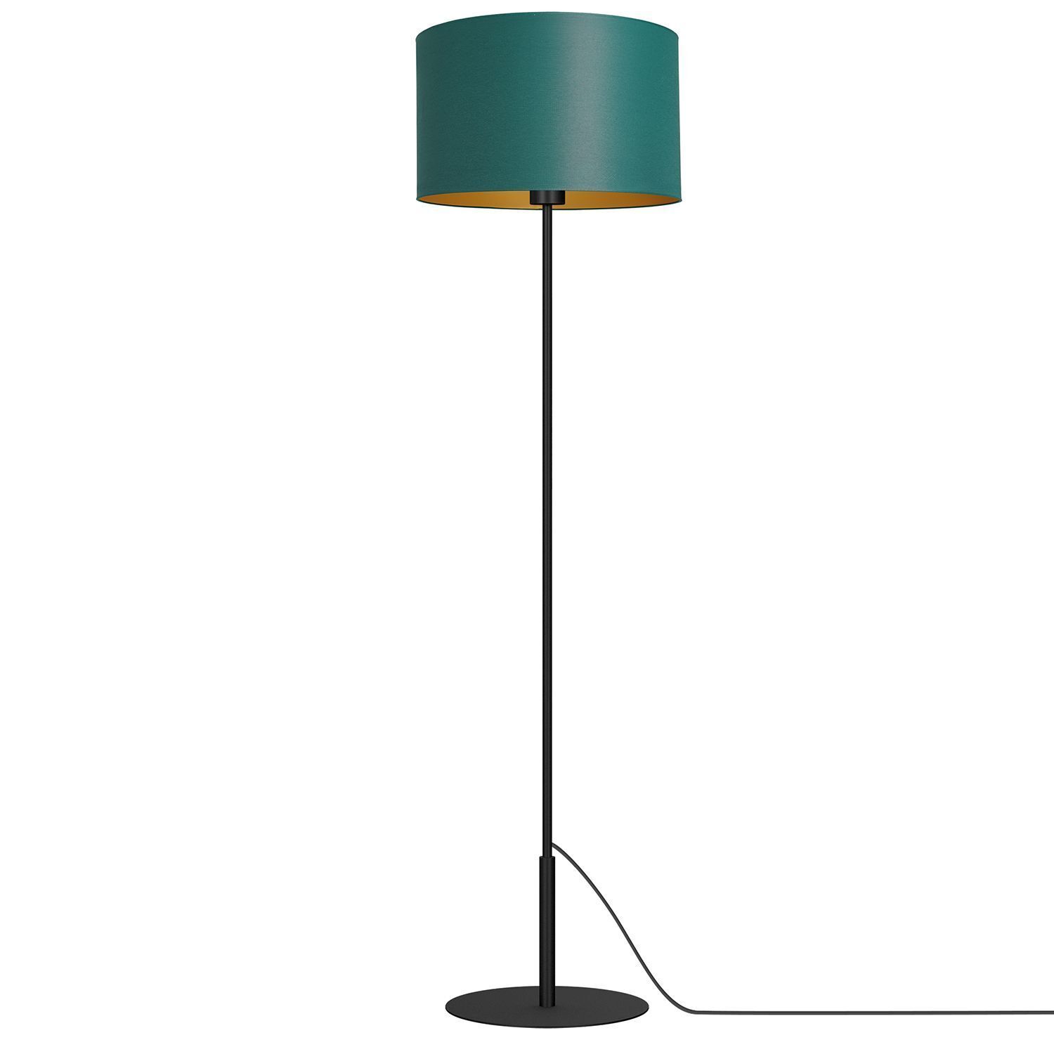 Petit lampadaire métal tissu 150 cm E27 en pétrole or